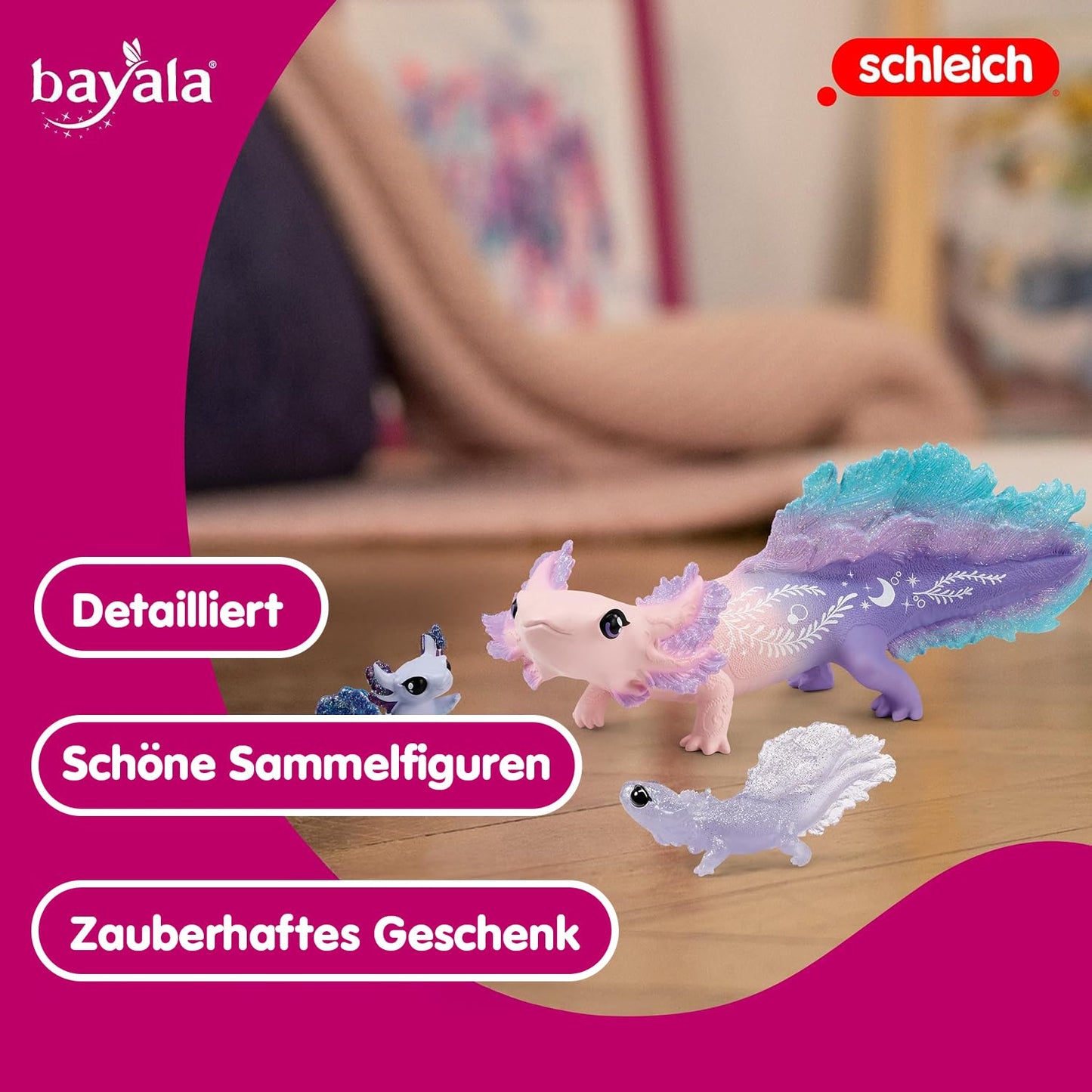 SCHLEICH BAYALA | Axolotl Mom and Babies 42628 | detailed figures | great gift for girls and boys | beautiful collectible figurines | toy for ages 5+ | Set of 3 pieces