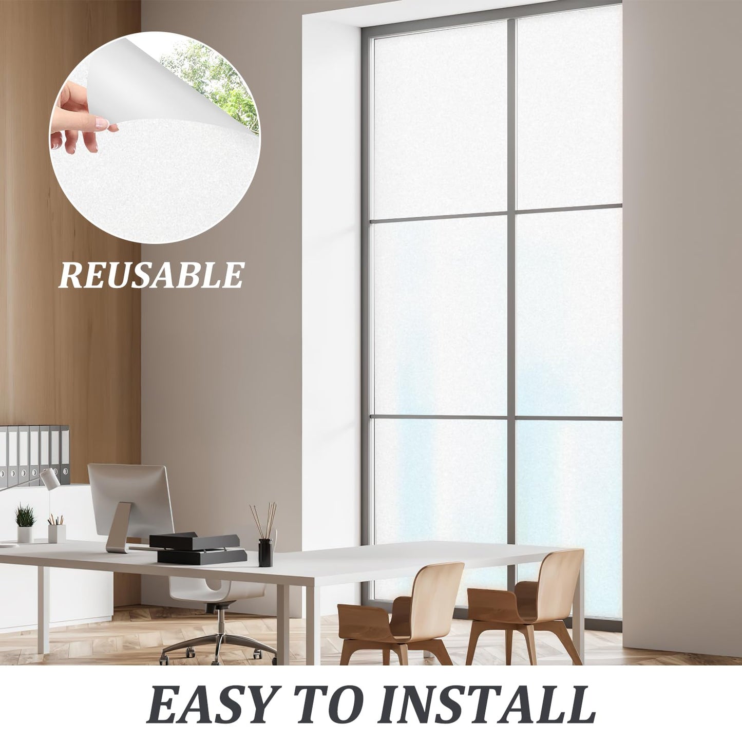 LULUETPUE Matt Window Film Privacy Film for Glass Windows, Static Cling for Office Bathroom Home 90x400CM
