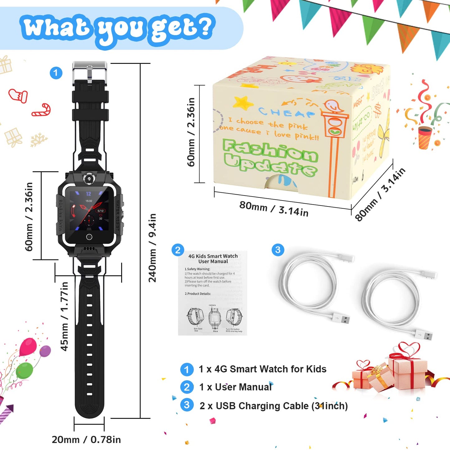 Children's GPS tracker smartwatch for boys and girls, 4G video & phone call with 360° rotation, kid's GPS watch for 4-12 years old, perfect for Christmas & birthday gifts (T10 black)
