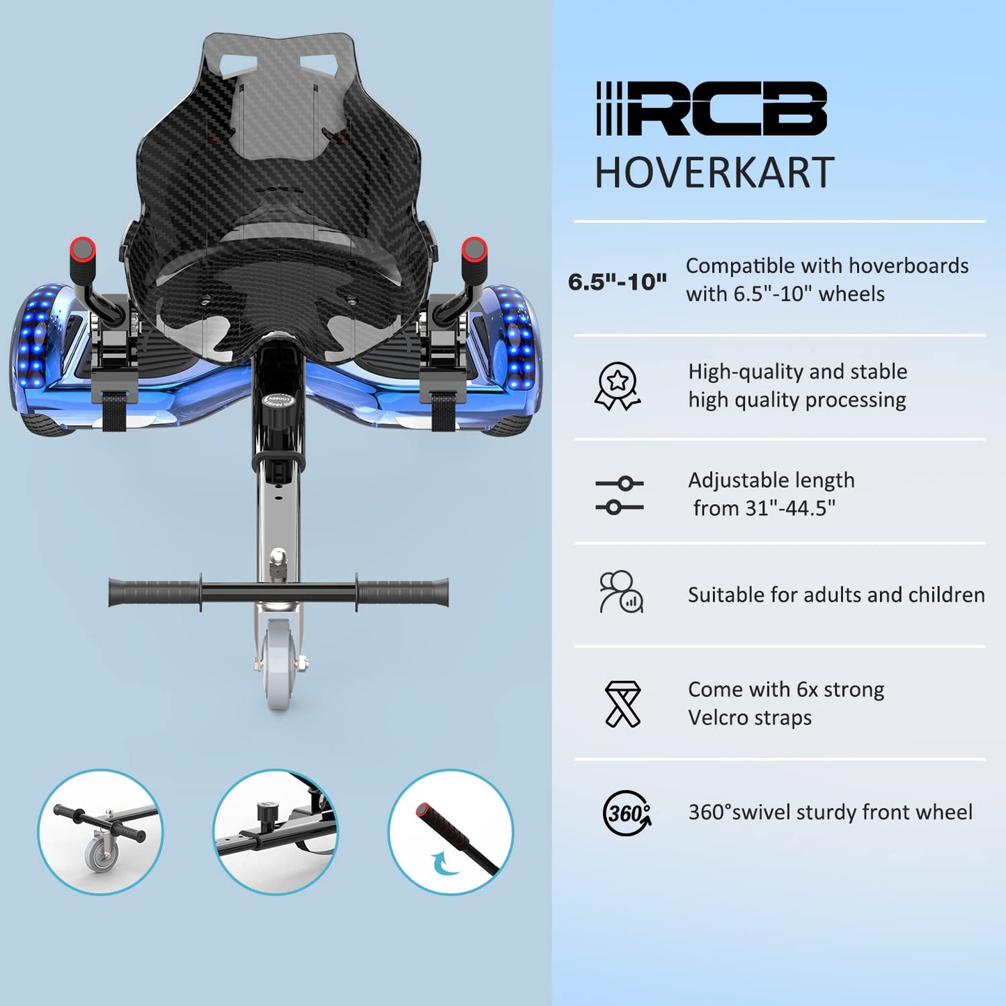 RCB Hoverboards with Seat Hoverkart complete for kids, Skateboard with set, Hoverboards with LED lights and Bluetooth, Gift for kids