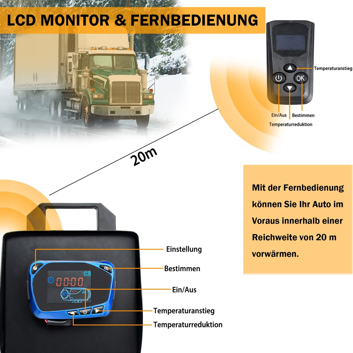UISEBRT 8KW diesel air heater 12V, with muffler remote control LCD monitor for car RV boats trucks motorhomes buses, black- style A.