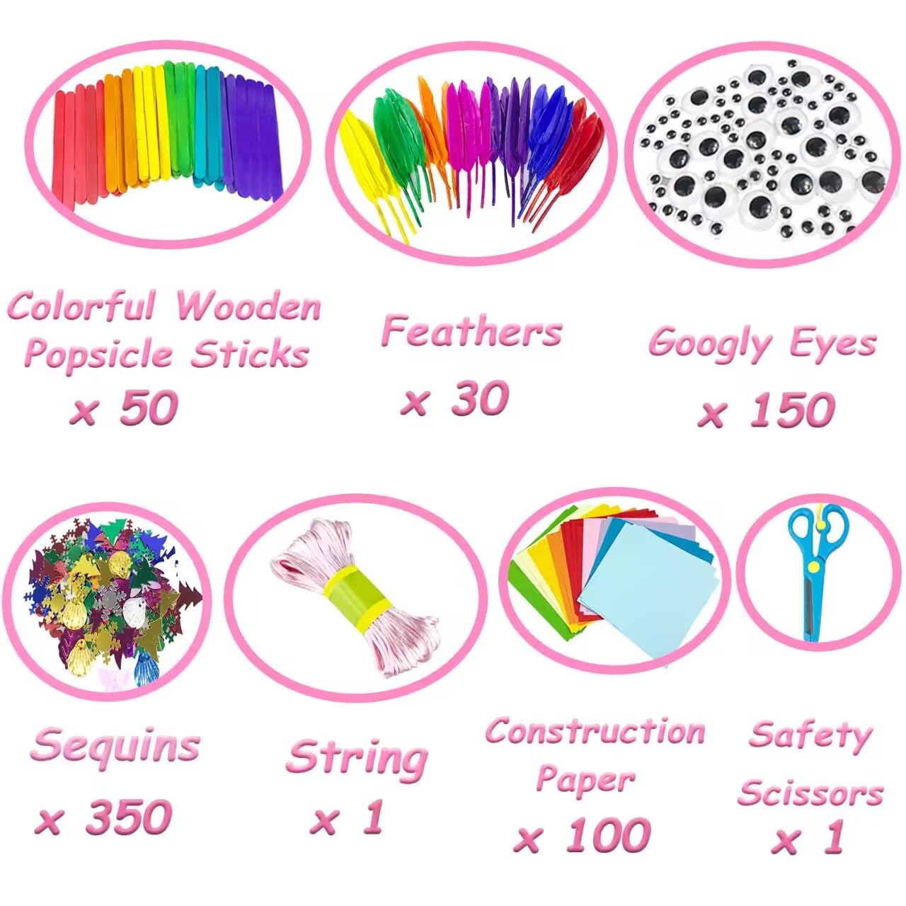 3000 piece children's DIY craft kit, craft suitcase with pipe cleaners, googly eyes, beads. Creative scrapbooking kit for girls and boys ages 4-8. Gift in Rose color.