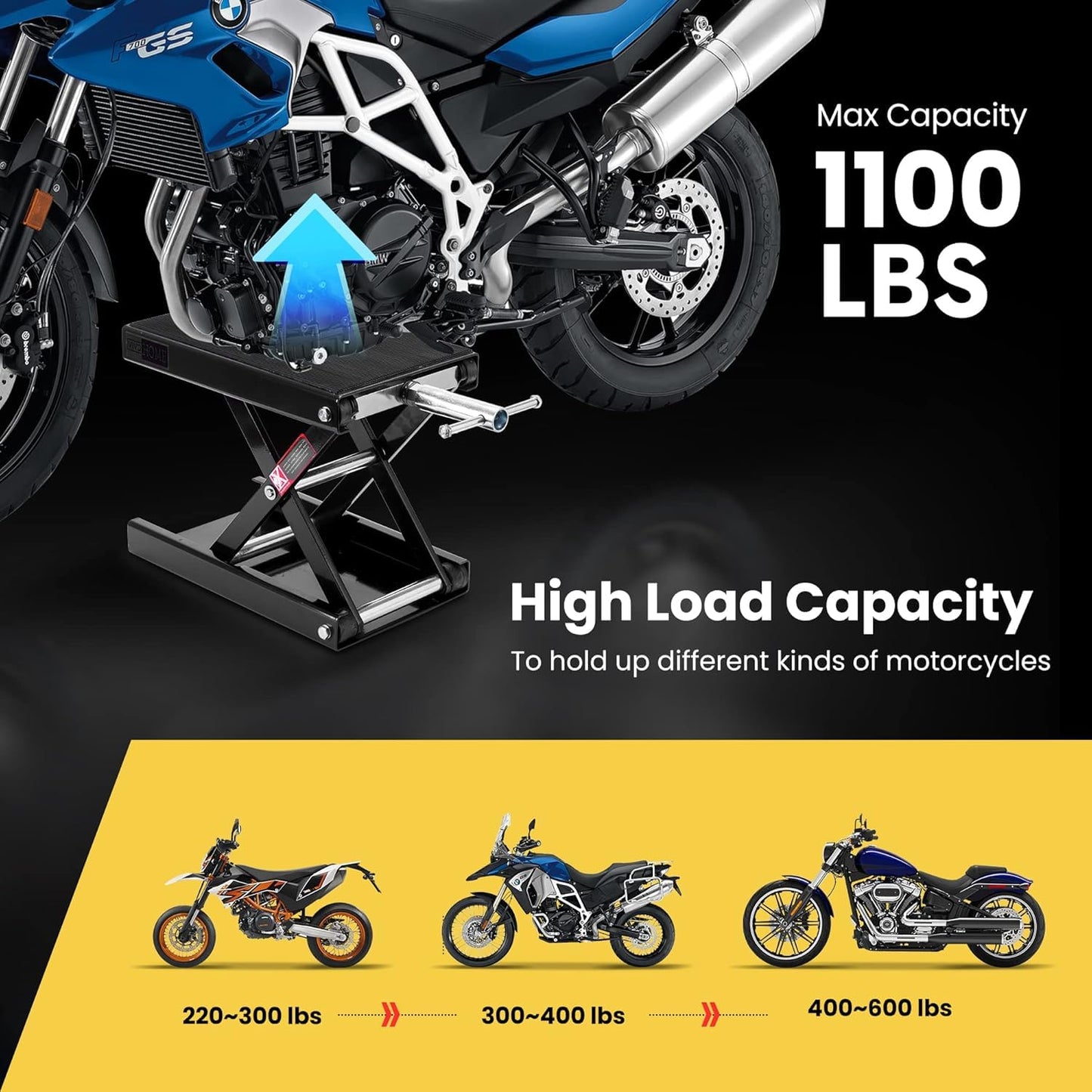 VIVOHOME Motorcycle Lift Scissor Jack Steel Wide Deck Hoist Crank Center Stand 500KG Capacity for Motorcycles ATVs Dirt Bikes
