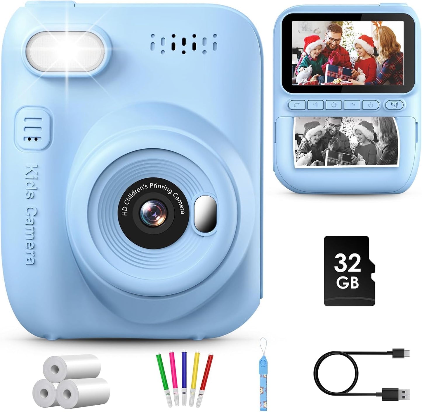 GREENKINDER Instant Camera for Kids,14MP 3.0 Inch Screen Kids Camera Instant Camera with 32G Card,Printing Paper & Colored Pens,1080P Kids Camera Instant Print, 3-12 Years