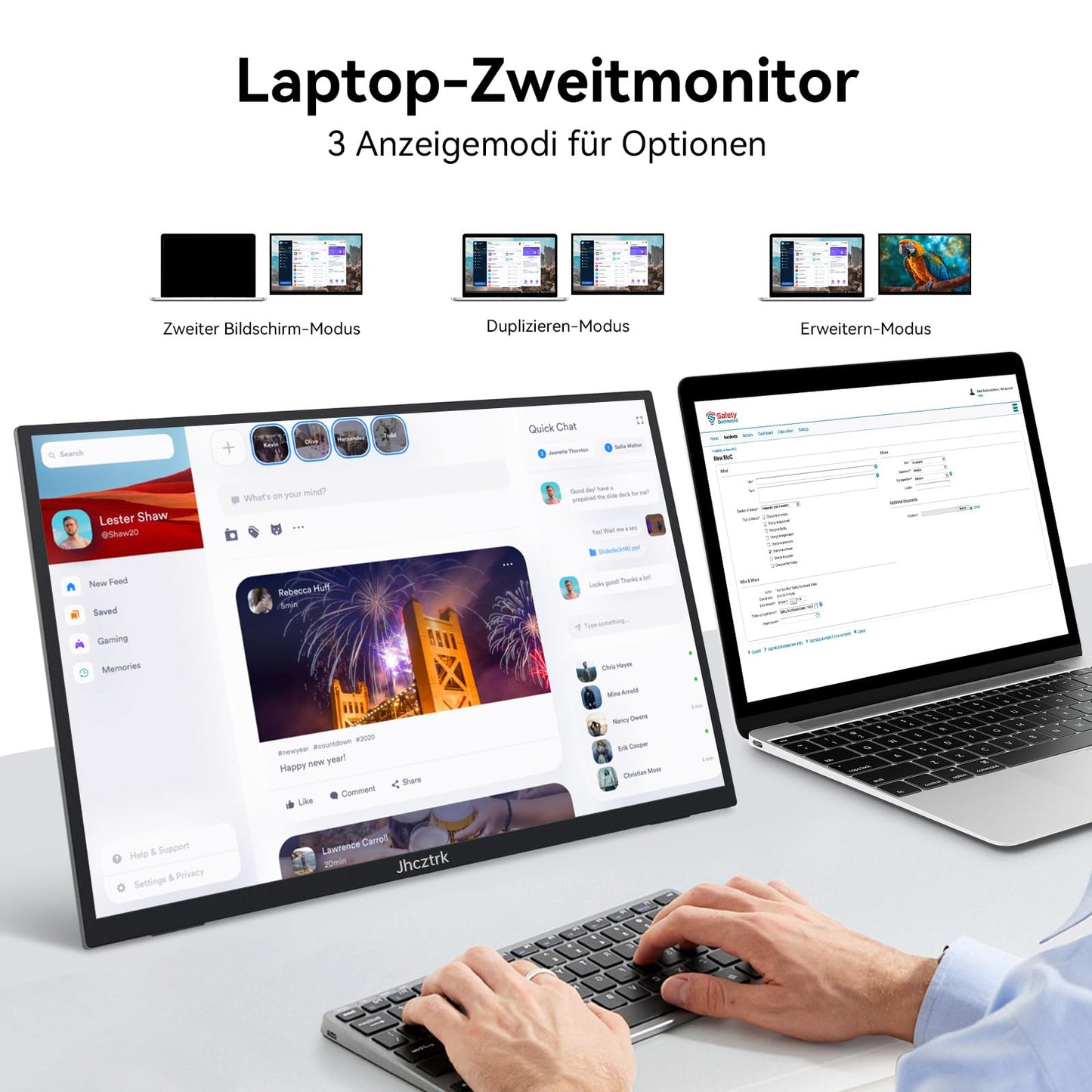 Jhcztrk 18.5 inch portable monitor 120Hz FHD 1080P HDMI USB-C, 100% sRGB, HDR gaming monitor. Built-in speakers, kickstand, and VESA travel. Ideal second screen for laptop, Mac, PC, Xbox, PS4/5, Switch.