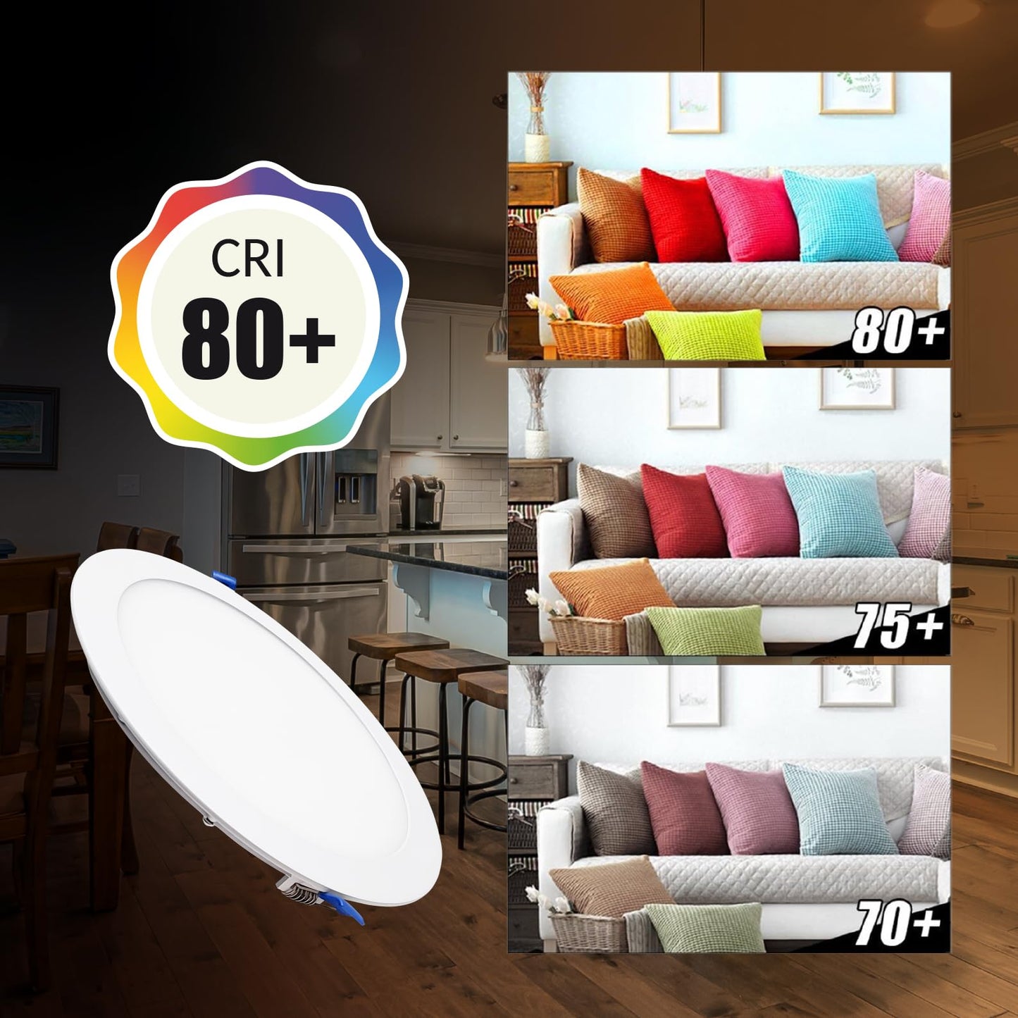LED ATOMANT Pack of 10 LED Recessed Downlights Round Flat 220mm 20W, CCT (color temperature switch warm white, neutral white, or cool white), Diameter 200mm, 1800 lumens, Includes driver.