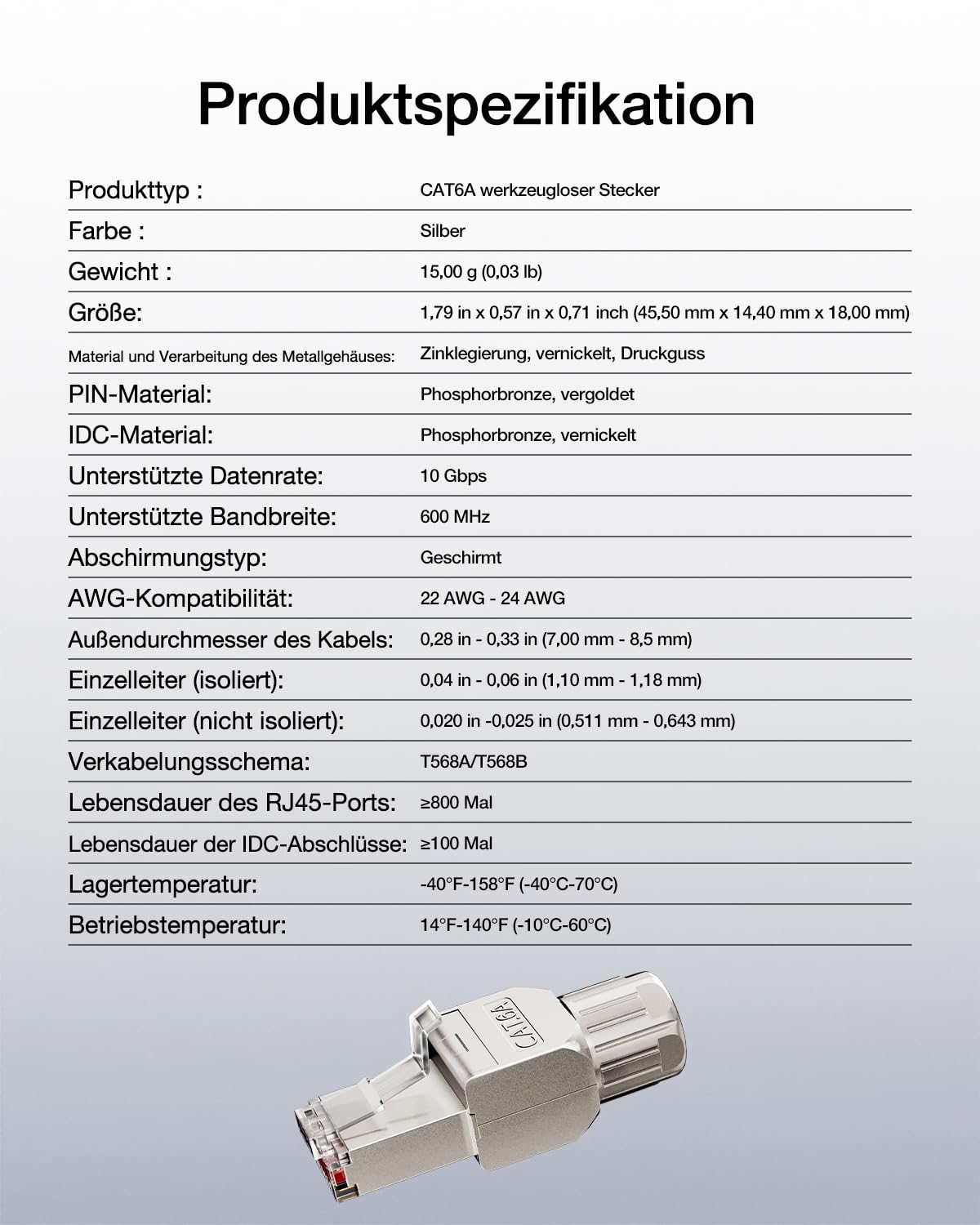 VCELINK CAT 6A RJ45 Plug, CAT 6A Network Plug Shielded RJ45 Tool-Free Plug for Bulk Cable CAT8 CAT7 CAT6A, 10 Gbps 500MHz, 8 Pieces
