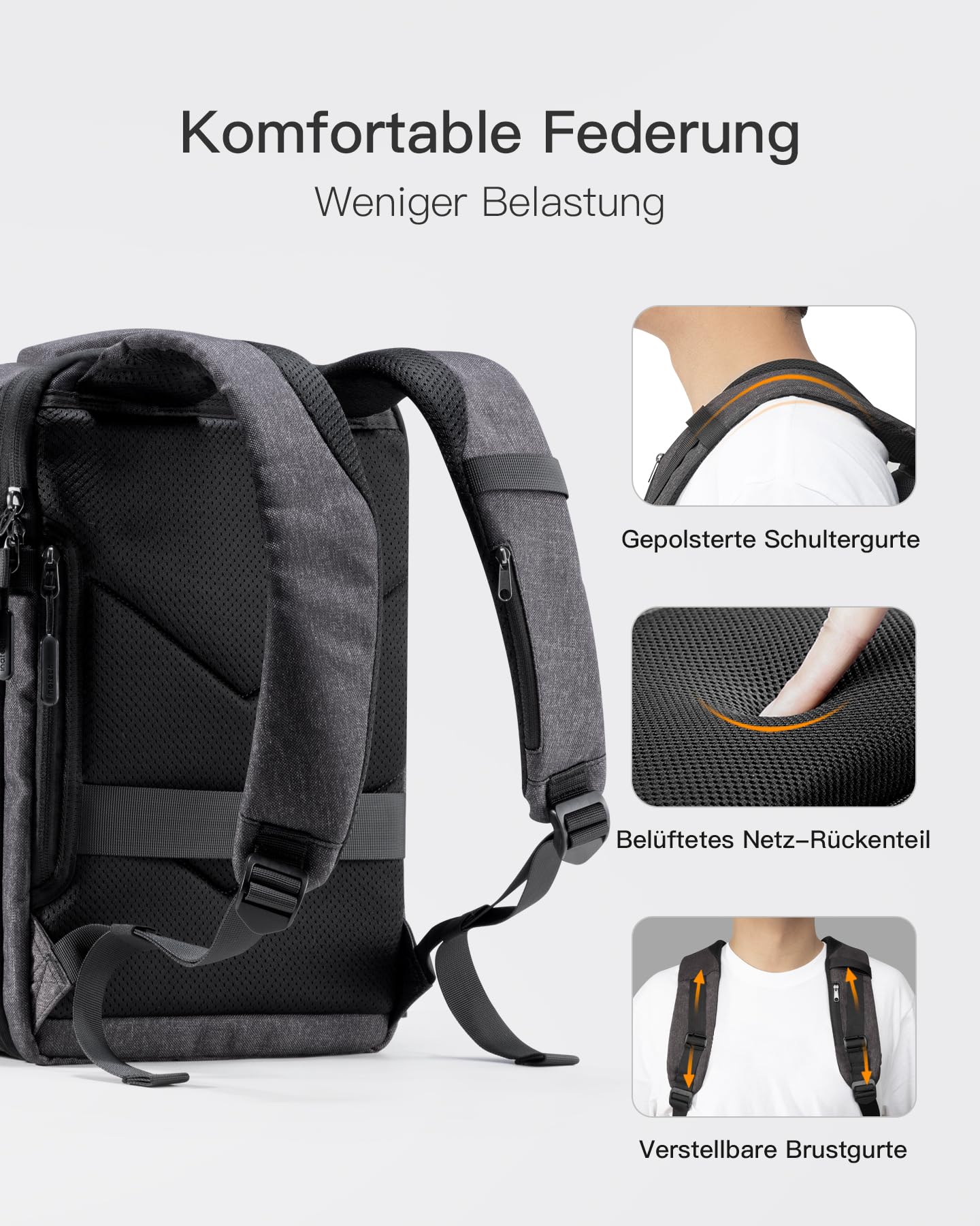 Inateck 17-20L Ryanair carry-on backpack 40x20x25 for women and men, laptop backpack compatible with 14-inch MacBook Pro.