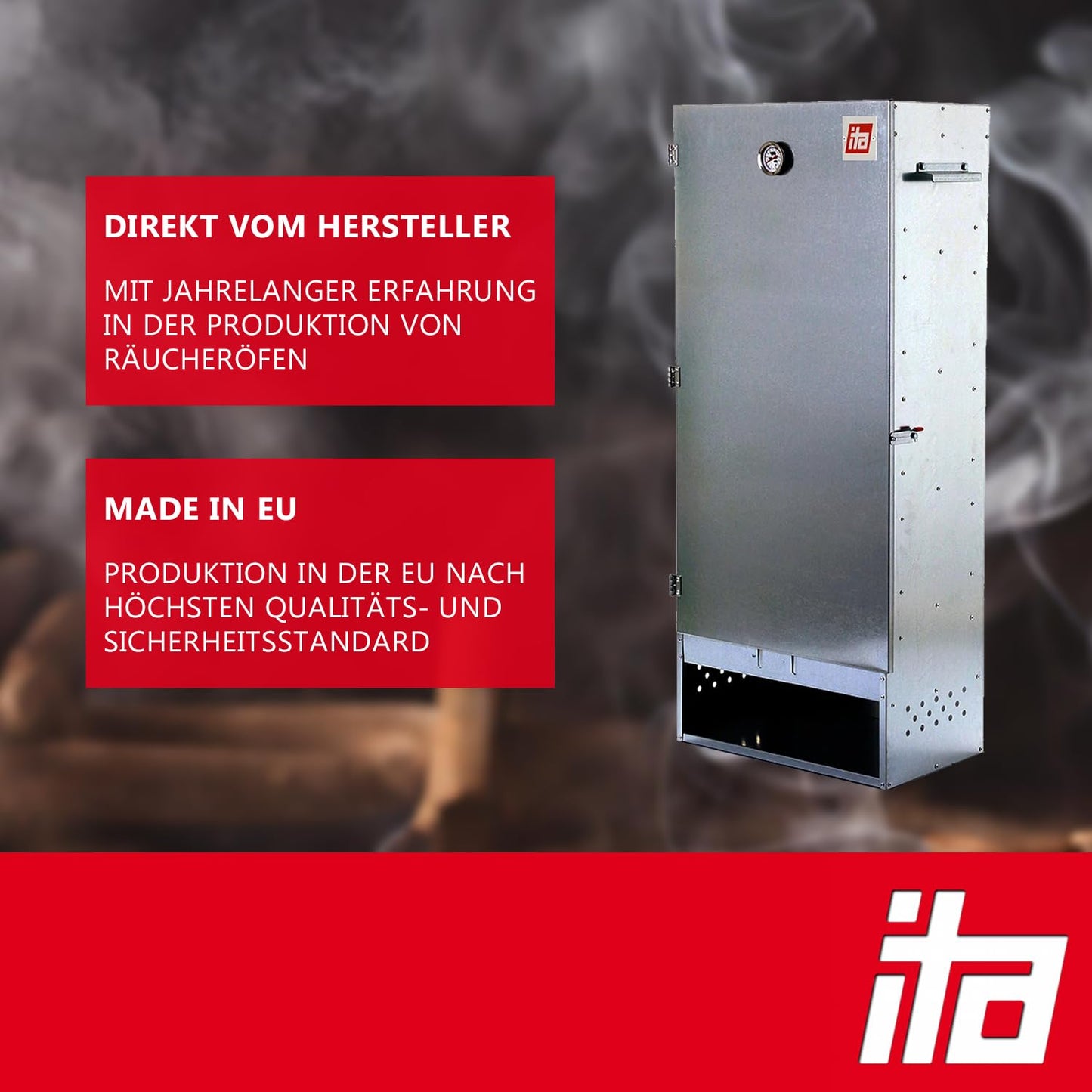 ITA Smokehouse 7003 - Premium XL smoking cabinet with 3 levels 111 cm - Alloy steel - Quality Made In EU Directly from the manufacturer - Smoker for cold smoking & hot smoking - For up to 13kg of meat