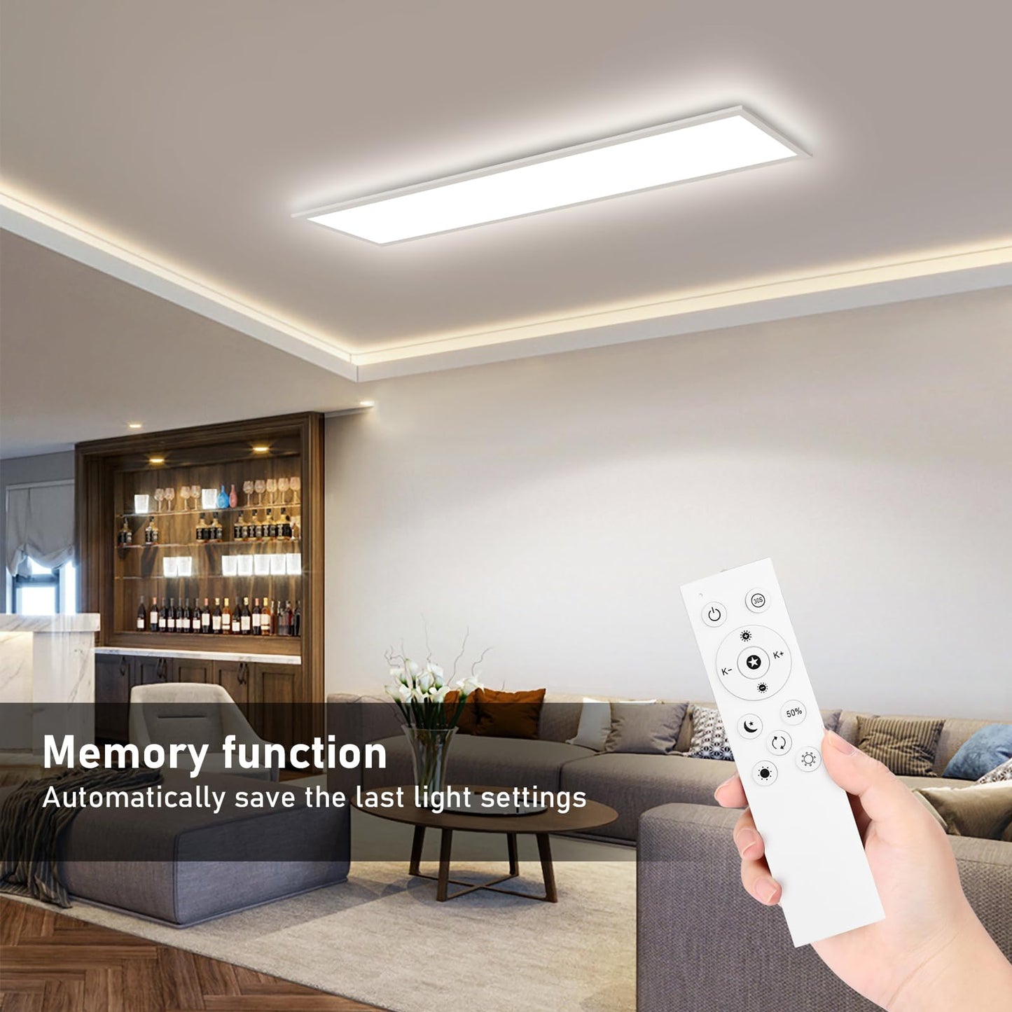 IEGLED LED ceiling light panel, 100x25cm flat dimmable ceiling lamp with remote control, 30W ceiling panel light with memory function, 2700K-6500K LED light panel for living room, hallway, bedroom, White