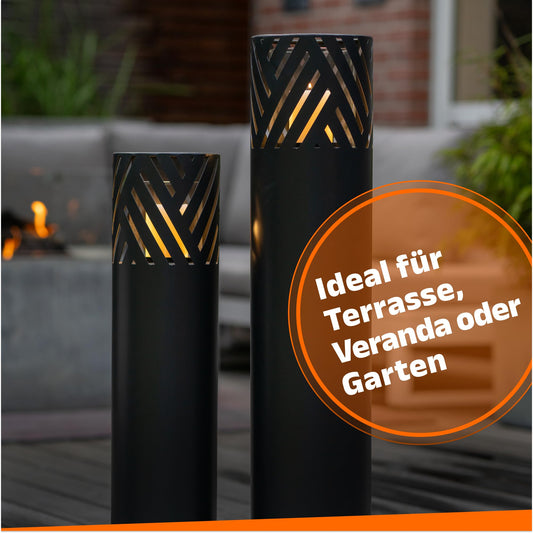 BENTSON lantern column Black Design I 2-piece Set I Decorative column for garden in Industrial Design I Garden lantern for outdoor and indoor I Lantern including candles I Stripes I 95cm + 75cm
