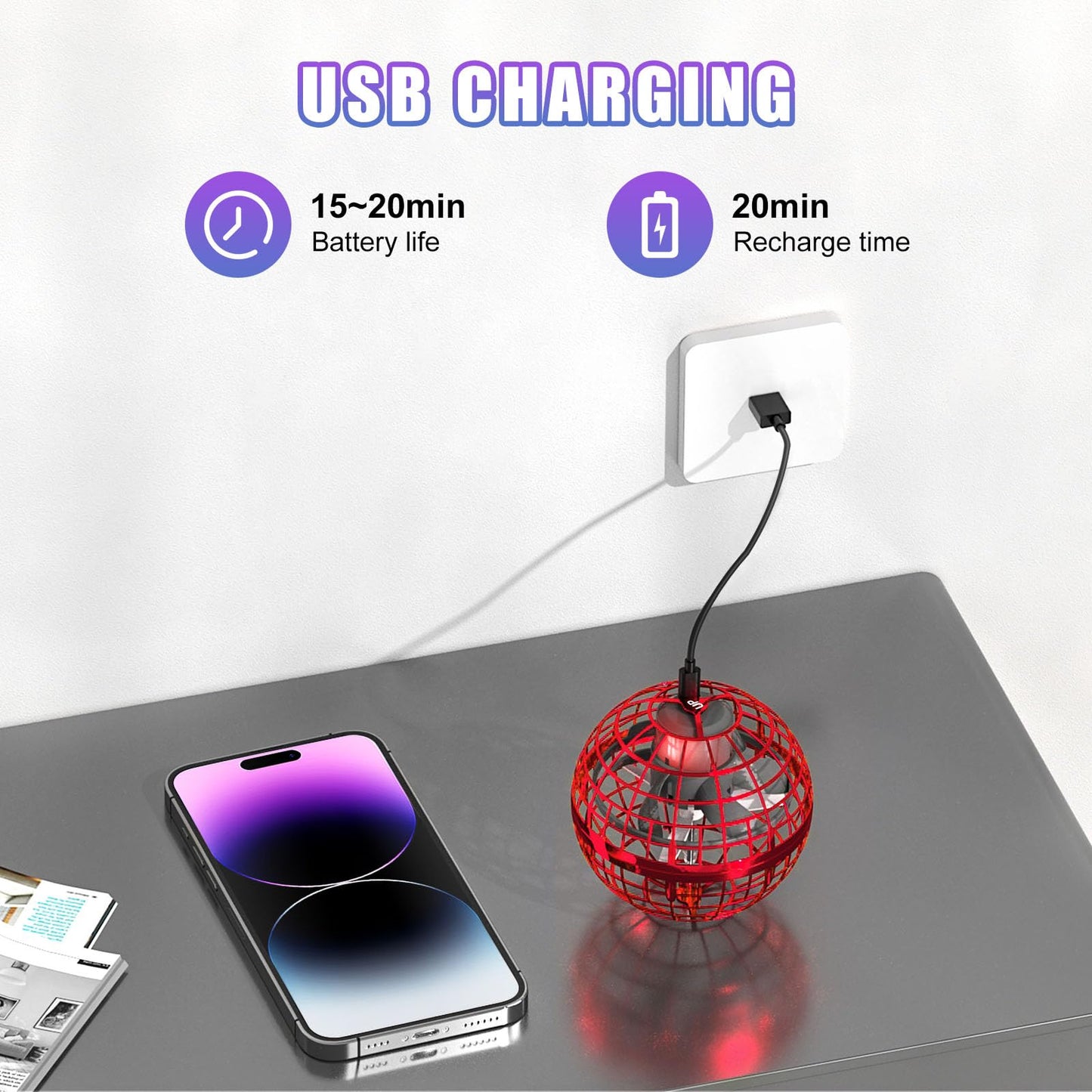 XINHOME flying ball, flying ball with LED lighting, Orbi ball drone kids flying orb ball hover toy gifts for boys girls 6-12 years flying orb ball toy