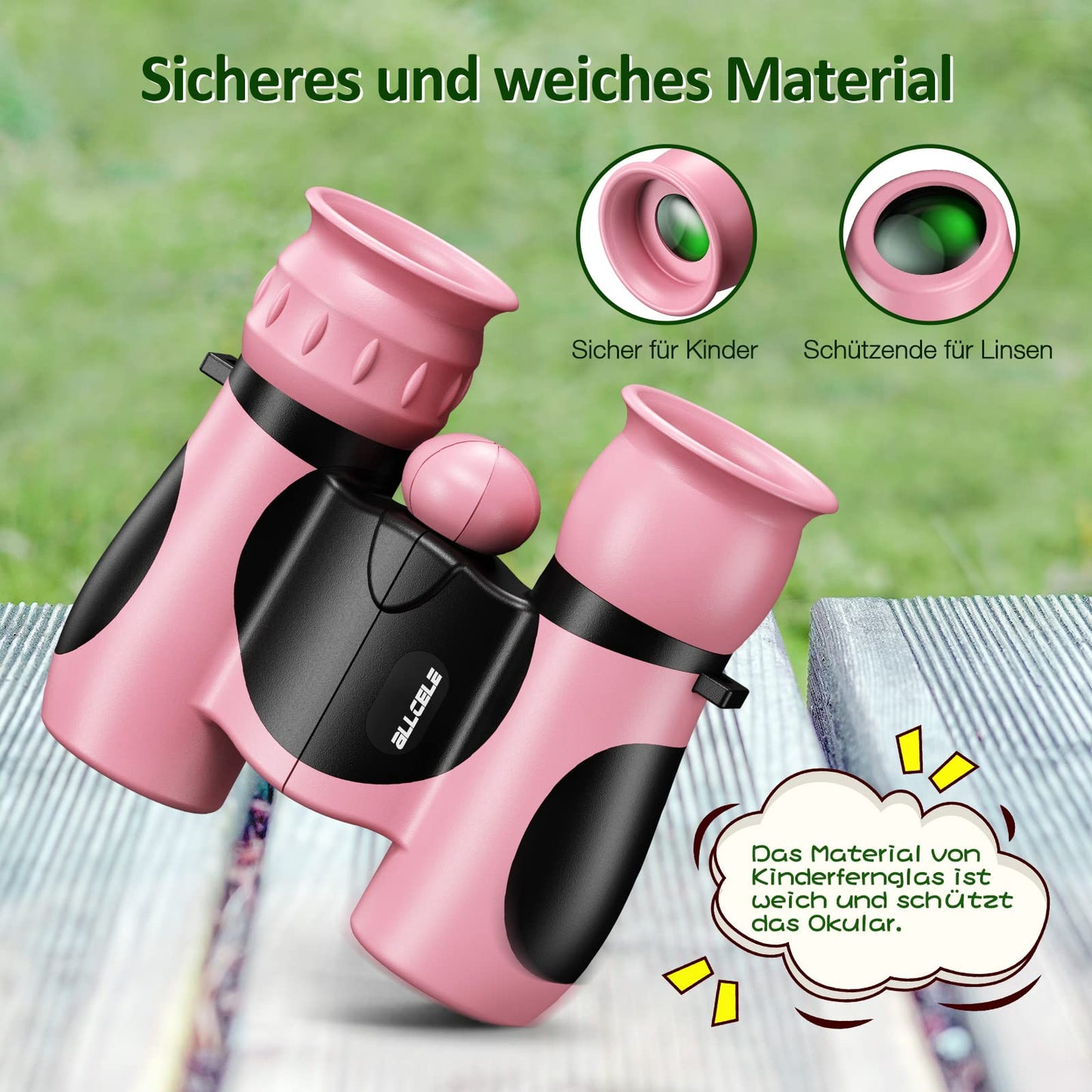 ALLCELE Binoculars for Kids, Children's Binoculars with strong magnification 8 x 21, Outdoor Exploration Binoculars Toy for Boys Girls aged 3-12 years.