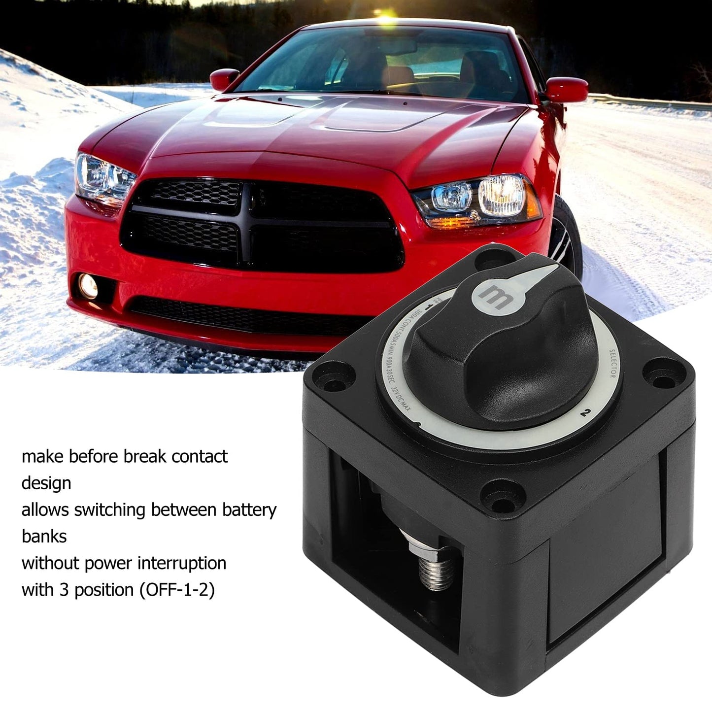 Aramox Battery Switch, 300A Battery Selector Switch, Sturdy 3-Position Marine Battery Disconnect Switch for RV Boats