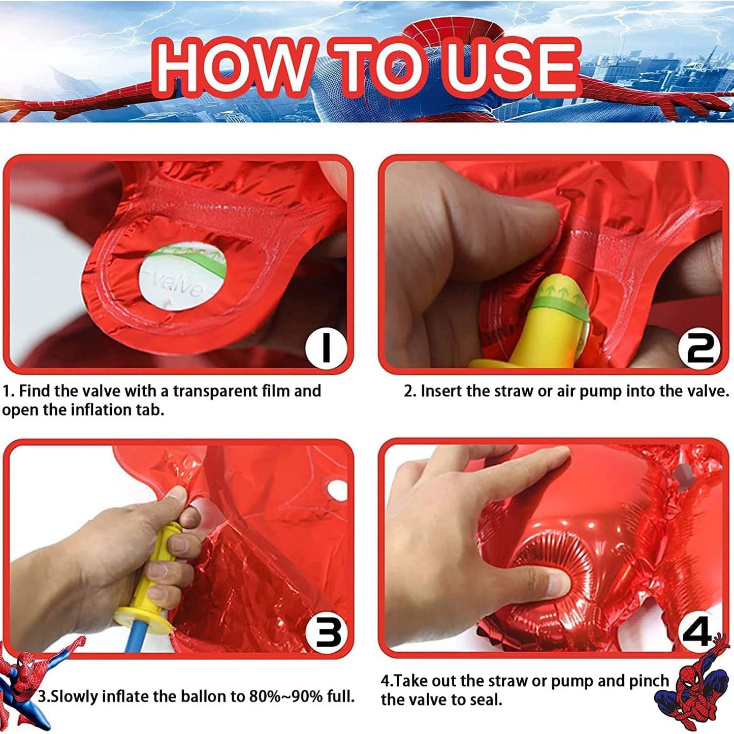 Spiderman birthday party decorations, 30 helium balloons for birthday, featuring huge 3D Spiderman hero balloons and number balloons, birthday decor for 5-year-old kids.