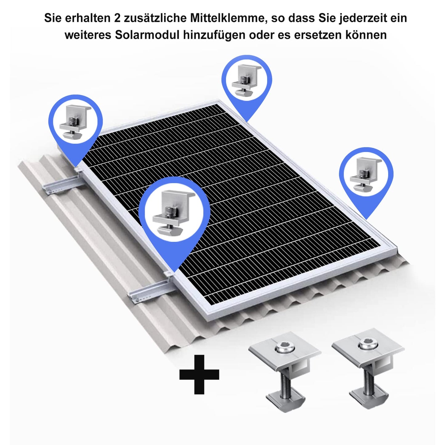 Solar Panel Mounting Kit, 400X400 Aluminum Solar Panel Mounting, with 4 Solar Panel Z Brackets and 2 Mid Clamps (30mm), Mounting Rail x 4 for 1 x Solar Panel