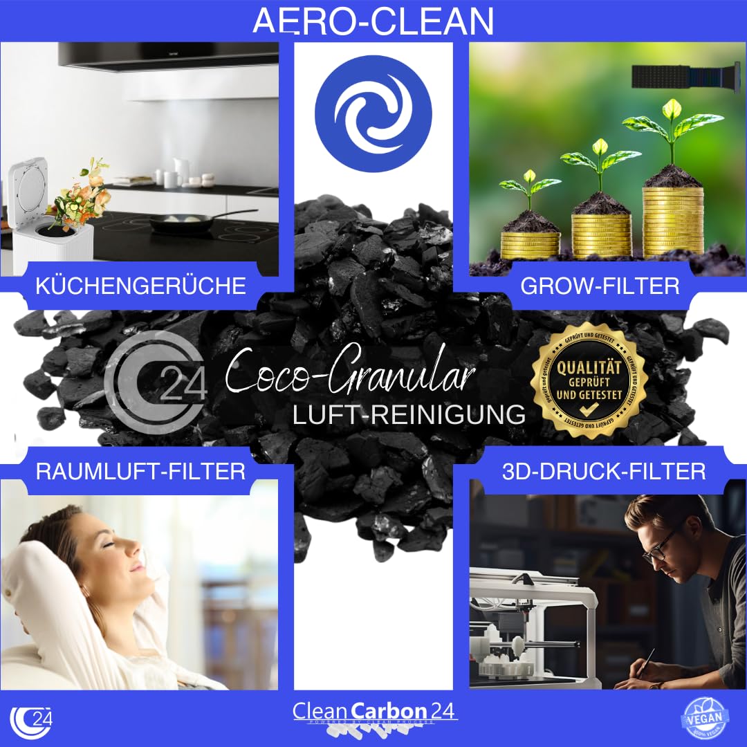 Activated charcoal granules 3.4 - 4.8mm, made from coconut shells for air purification (2.5 liters)