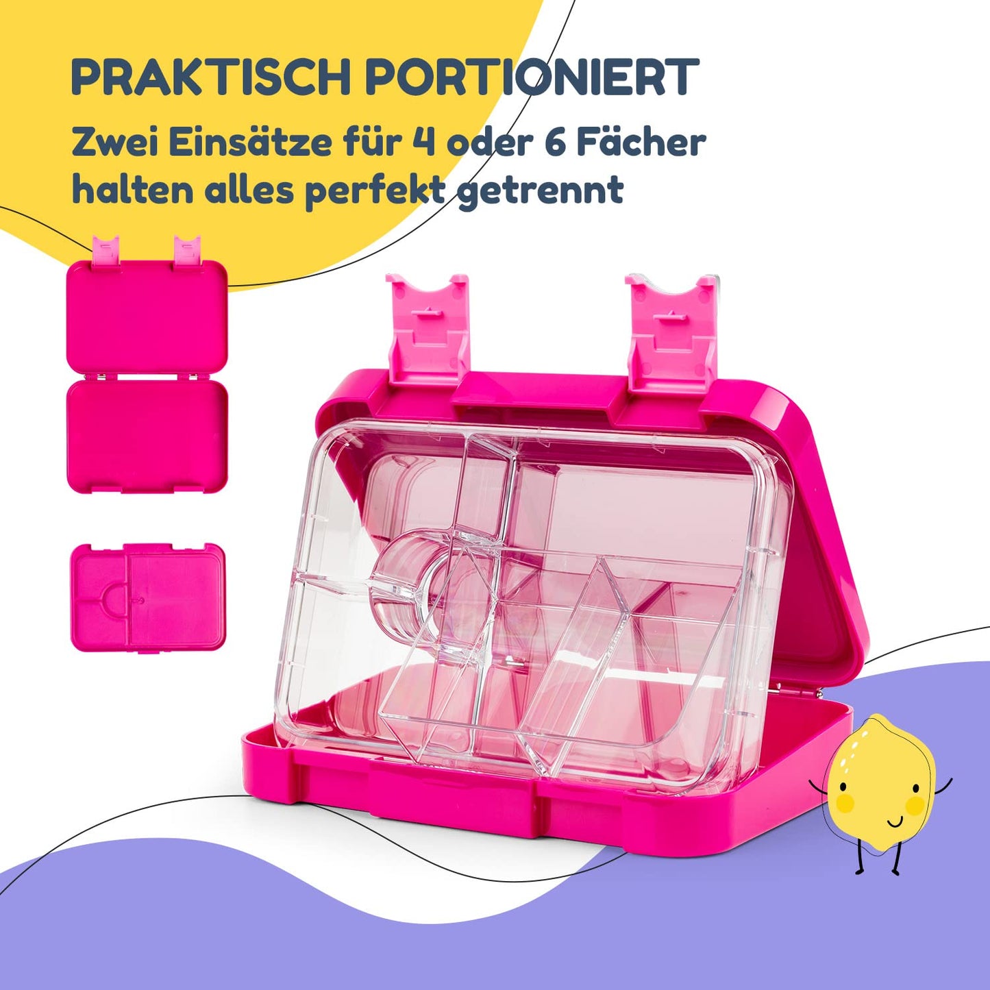 Junior Lunchbox lunchbox snack box | with additional container | child-friendly | leak-proof | 4 or 6 portion compartments | suitable for liquid food dishwasher safe | BPA-free | plastic