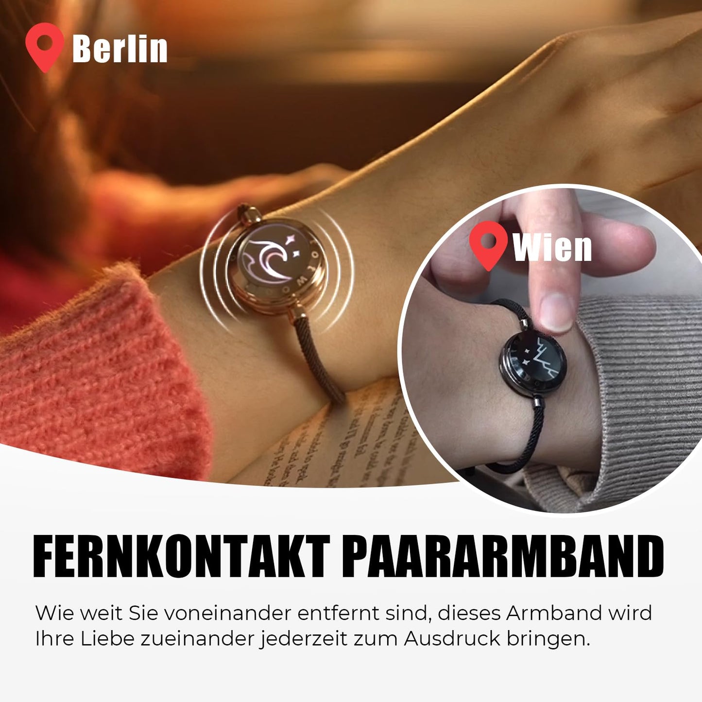 TOTWOO Couple Bracelet Couple Gifts Partner Bracelets with Touch Long Distance Relationship Gift Love Vibration & Lighting Bluetooth Pairing Jewelry