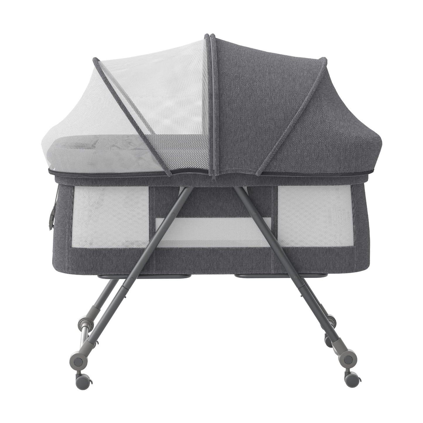 UBRAVOO Foldable bedside baby cot, grab-and-go baby bed with mattress, wheels, travel bag, mosquito net, children's travel cot, kids bed, additional bed for newborns, Bravo Pro, Gray.