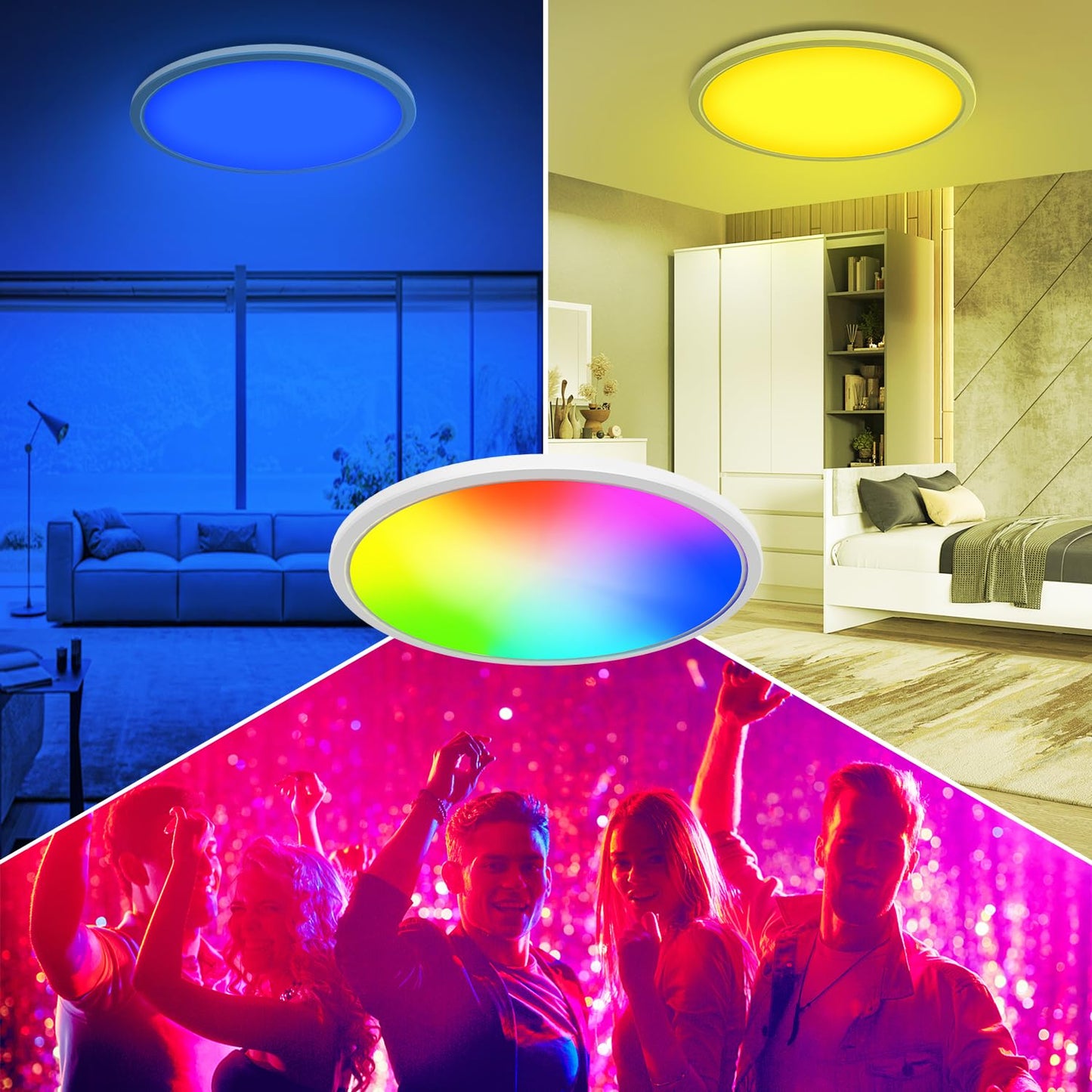 Pleasure 42cm LED ceiling light dimmable with remote control, 32W 4000K/RGB ceiling lamp color changing LED panel with night light, ultra-thin round LED lamp for children's room bedroom kitchen living room balcony.