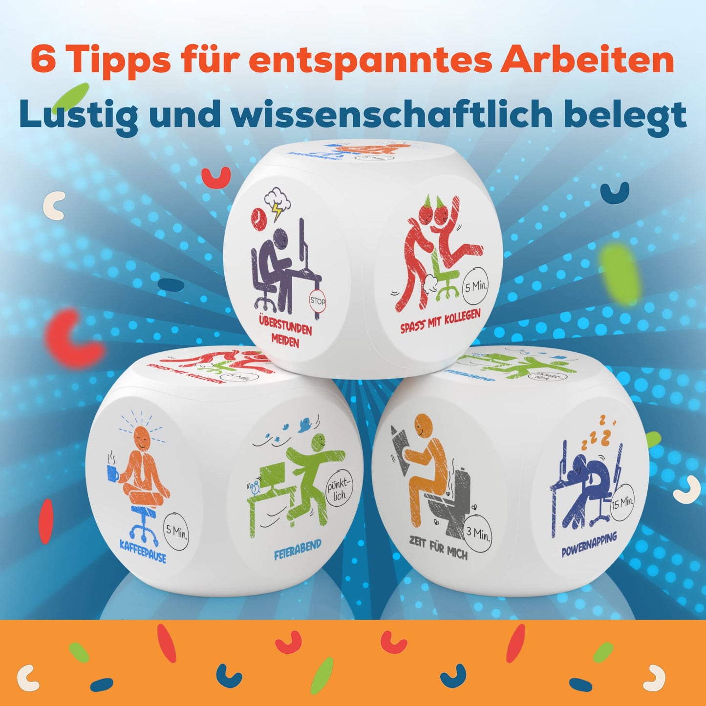 GLÜCKSGUT® Anti-Stress Cubes | 2-Pack Pictograms | Funny stress cube | 6 designs, gift box & instructions | Toy for stress relief, coworkers & office gift