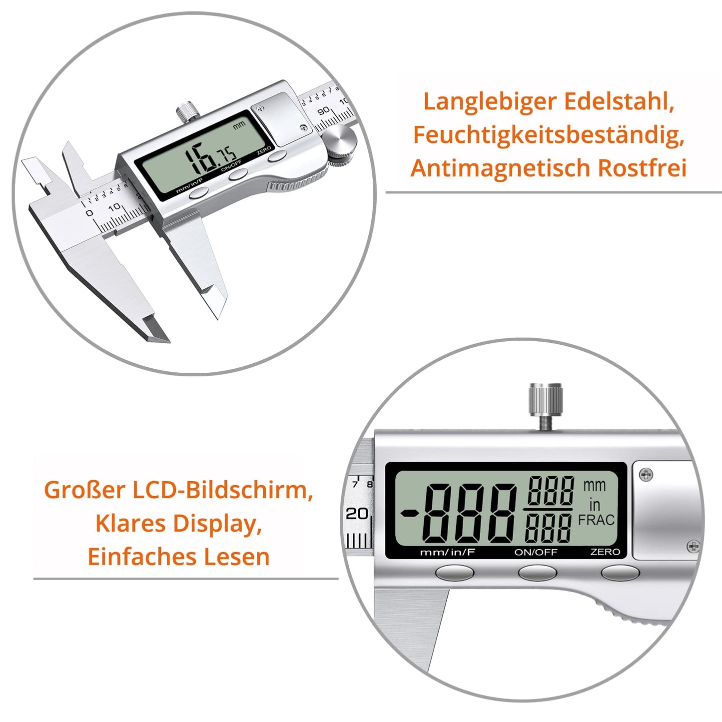 Proster Digital Caliper 6 Inch / 150mm + 32 Feeler Gauge Digital Vernier Caliper Electronic Measuring Tool Inch/Fractions/Metric Caliper for Length Width Depth Inner/Outer Diameter