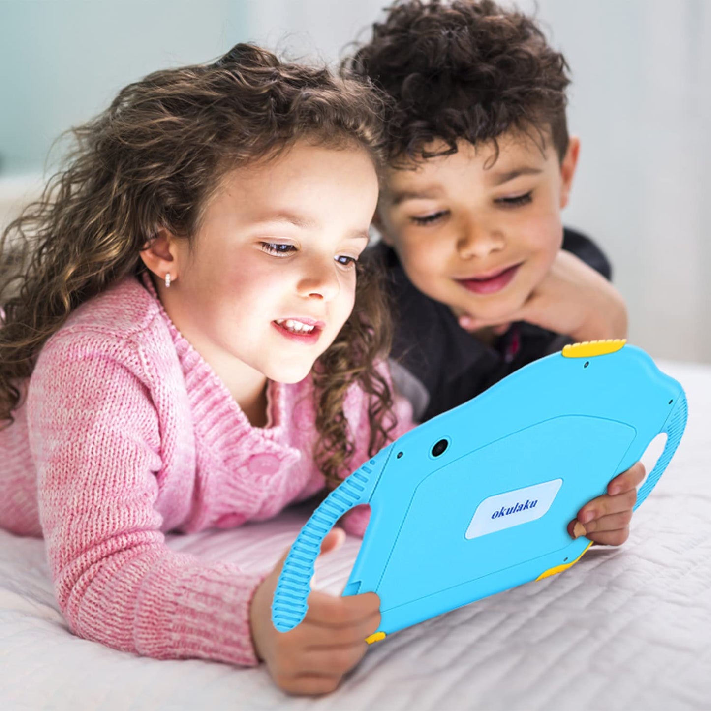 okulaku Kids Tablet 7 Inch Android Tablet for Kids Toddler 32GB Dual Camera Bluetooth Eye Protection Child Tablet from 3 with Child-Friendly Case Kids Tablet YouTube (Blue)