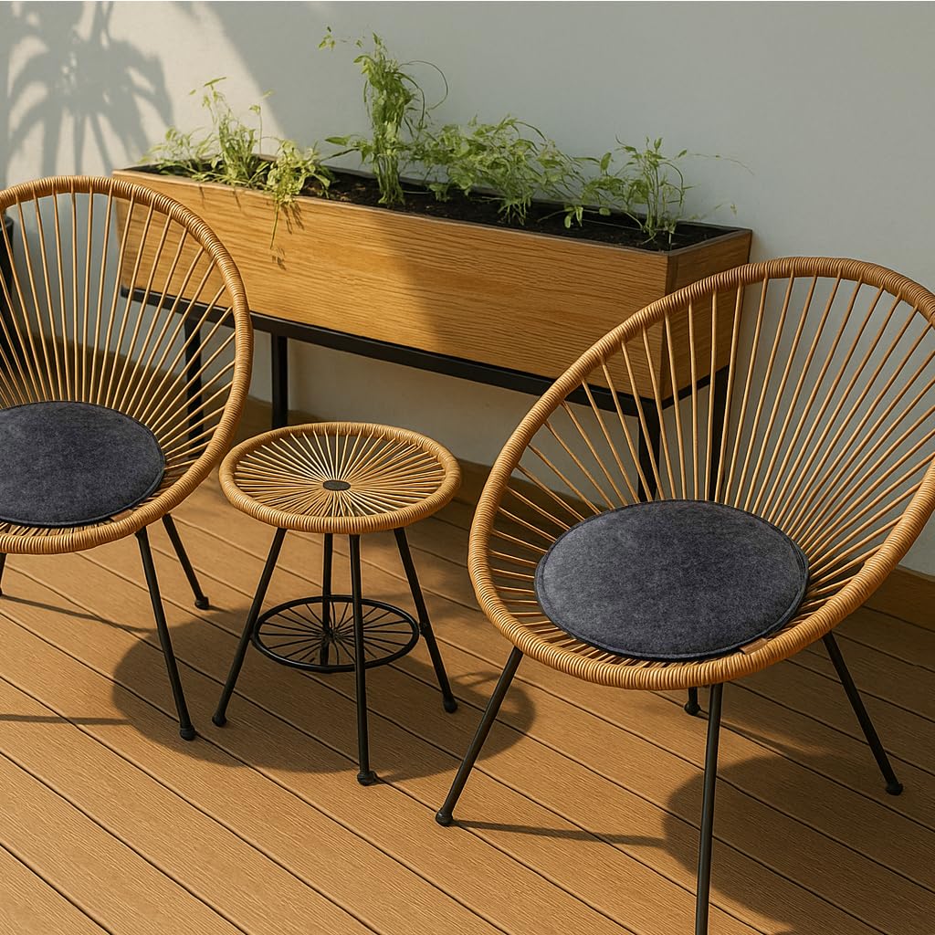Miqio Design Felt Seat Cushion Round with Non-Slip Dots | 35cm | Set of 4 | Indoor and Outdoor | Sustainable made from recycled PET bottles | Washable Chair Cushions Non-Slip | Dark Grey