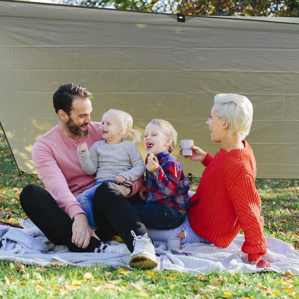 Tarp, hammock tarp for outdoor camping, 3m x 3m waterproof tarp with eyelets + 6 stakes + 6 ropes, rain protection sun shade hammock tent groundsheet.