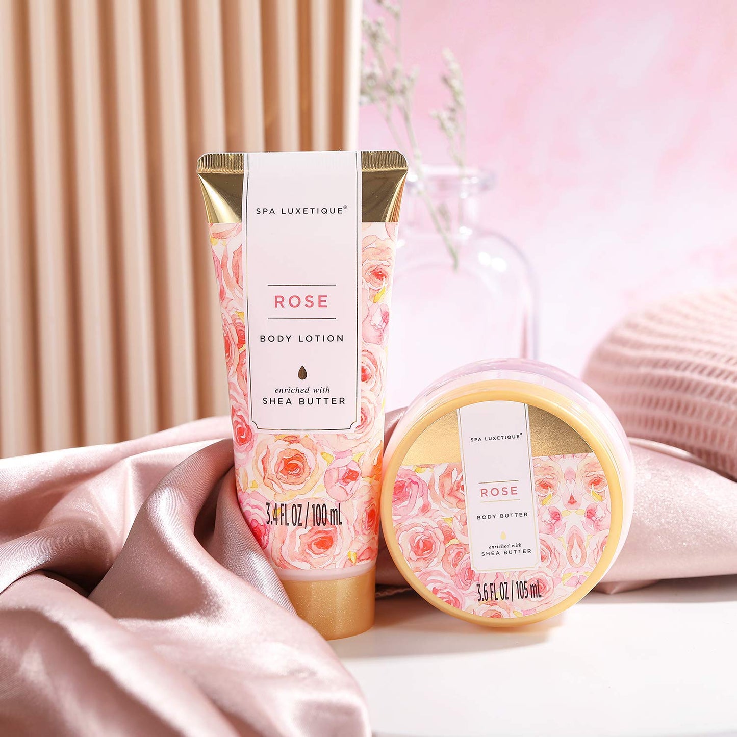 SPA LUXETIQUE Wellness Set for Women - 8pc Rose Scent Bath Gift Set for Women, Birthday Gift Beauty Set with Decorative Bathtub, Valentine's Day Gift, Mother's Day Gift, Gifts for Women