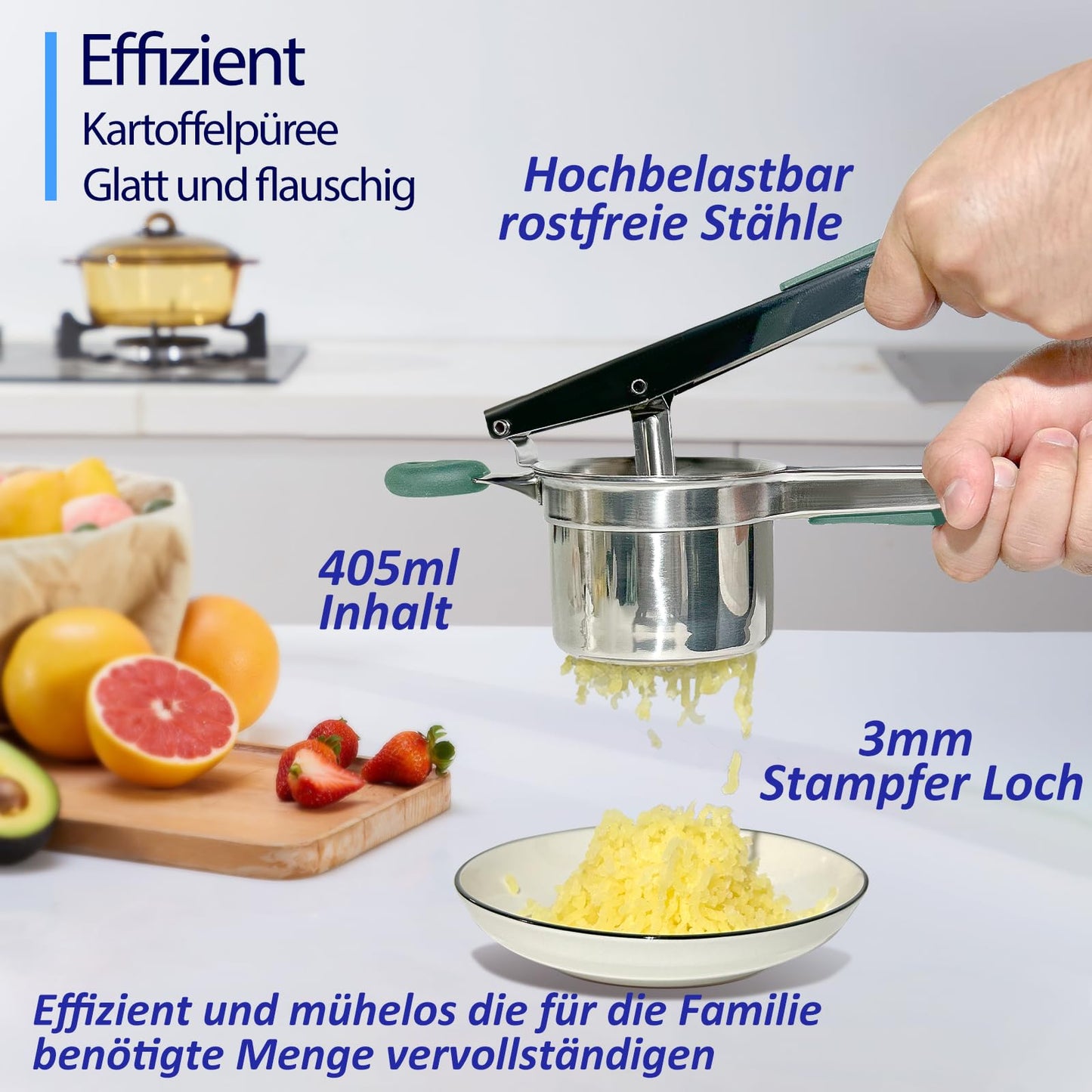Spaghetti ice cream scoop for ice cream, potato press for large cups, Non-slip silicone grip adds extra strength, Spaghetti ice cream squeeze for ice, made of stainless steel, dishwasher safe.