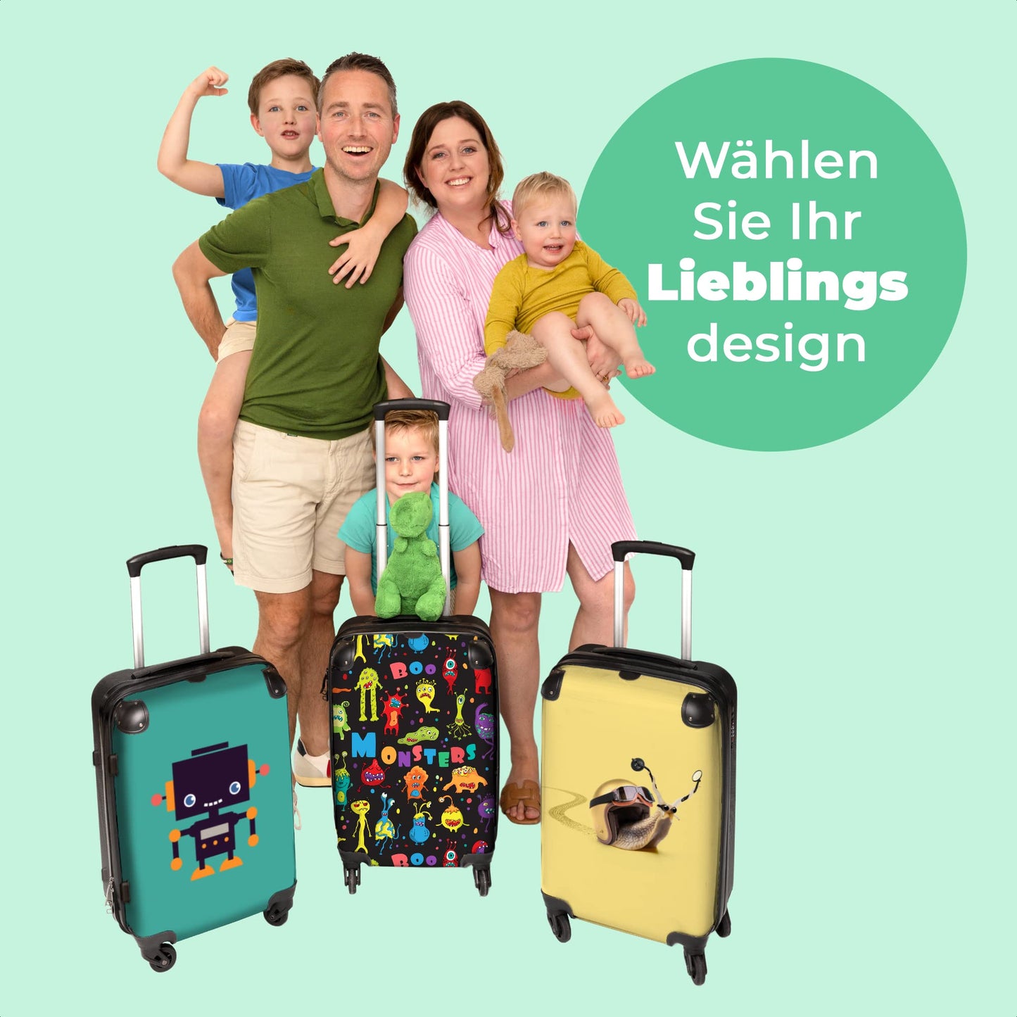 NoBoringSuitcases.com® Kids Suitcases Boys Rolling Travel Bag Cabin Bag Gifts - Monsters - Colors - Space - Boys Suitcases Medium, 67x43x25cm