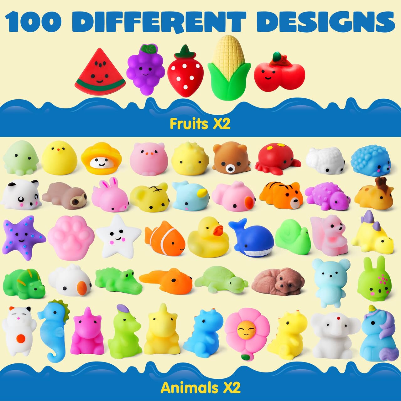 JOYIN Mochi Squishy Toy Set, 100 Pack Mini Mochi Party Favors for Kids Birthday 3+, Kawaii Squishy Gifts for Kids Birthday, Small Gifts for Children, Advent Calendar Fillers for Kids