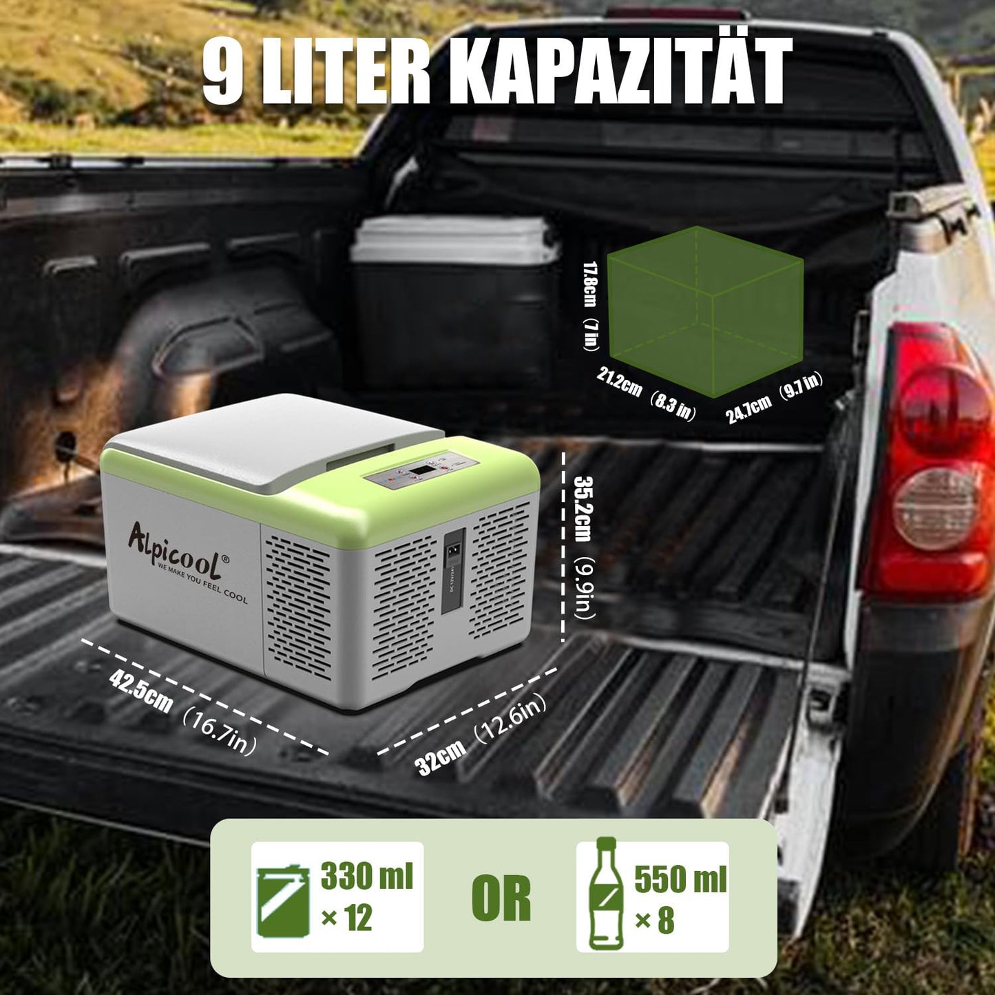 Alpicool C9PT 9L cooler 12v mini fridge electric compressor car refrigerator camping freezer small portable for car, truck, boat, RV