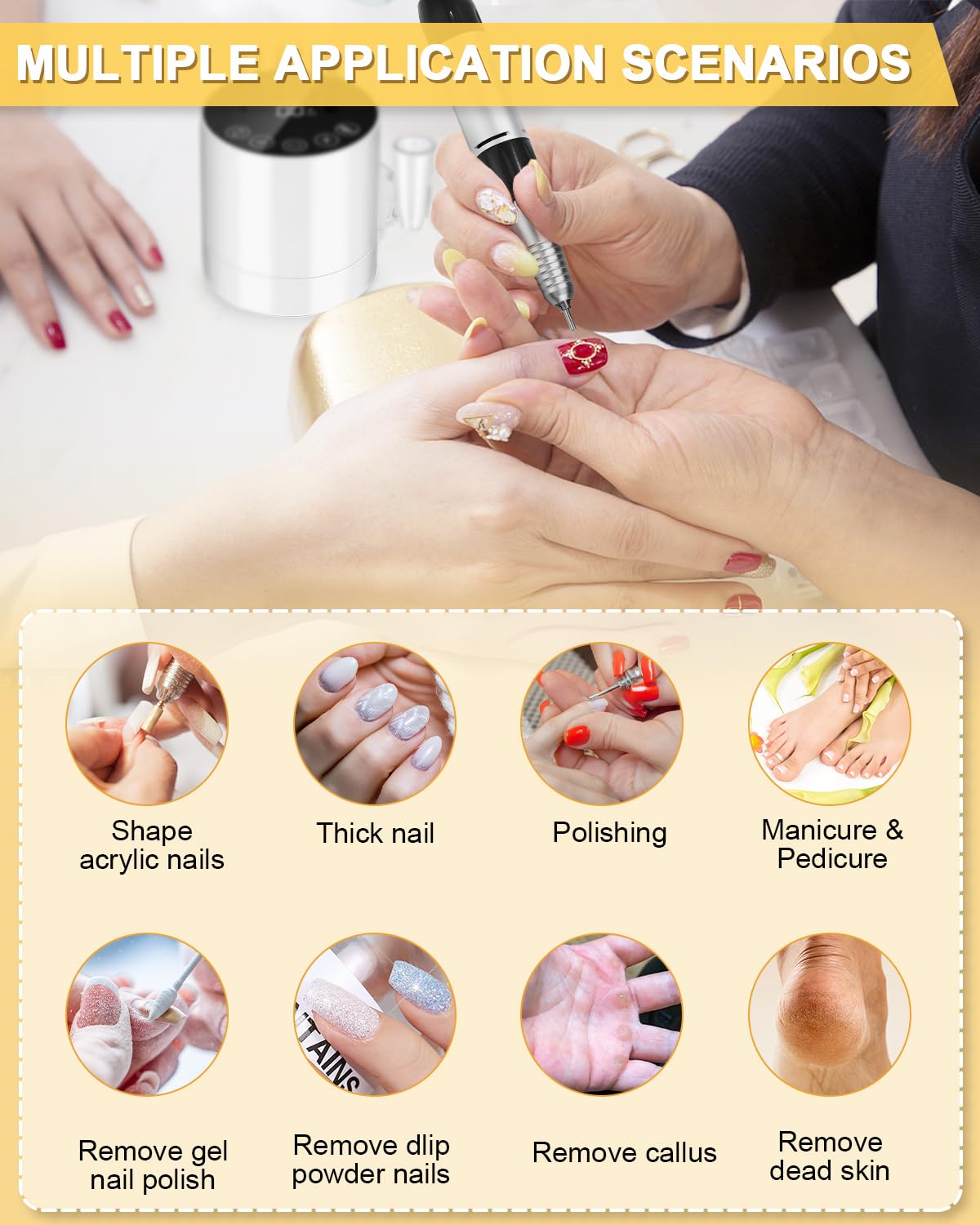 jutyum Electric Nail Drill for Gel Nails, 35000 RPM, Electric Nail File with LCD Display, Drill Bits for Gel Nails, Electric Nail Files for Gel Nails, Electric Nail File with Foot Pedal, 6 Pcs.