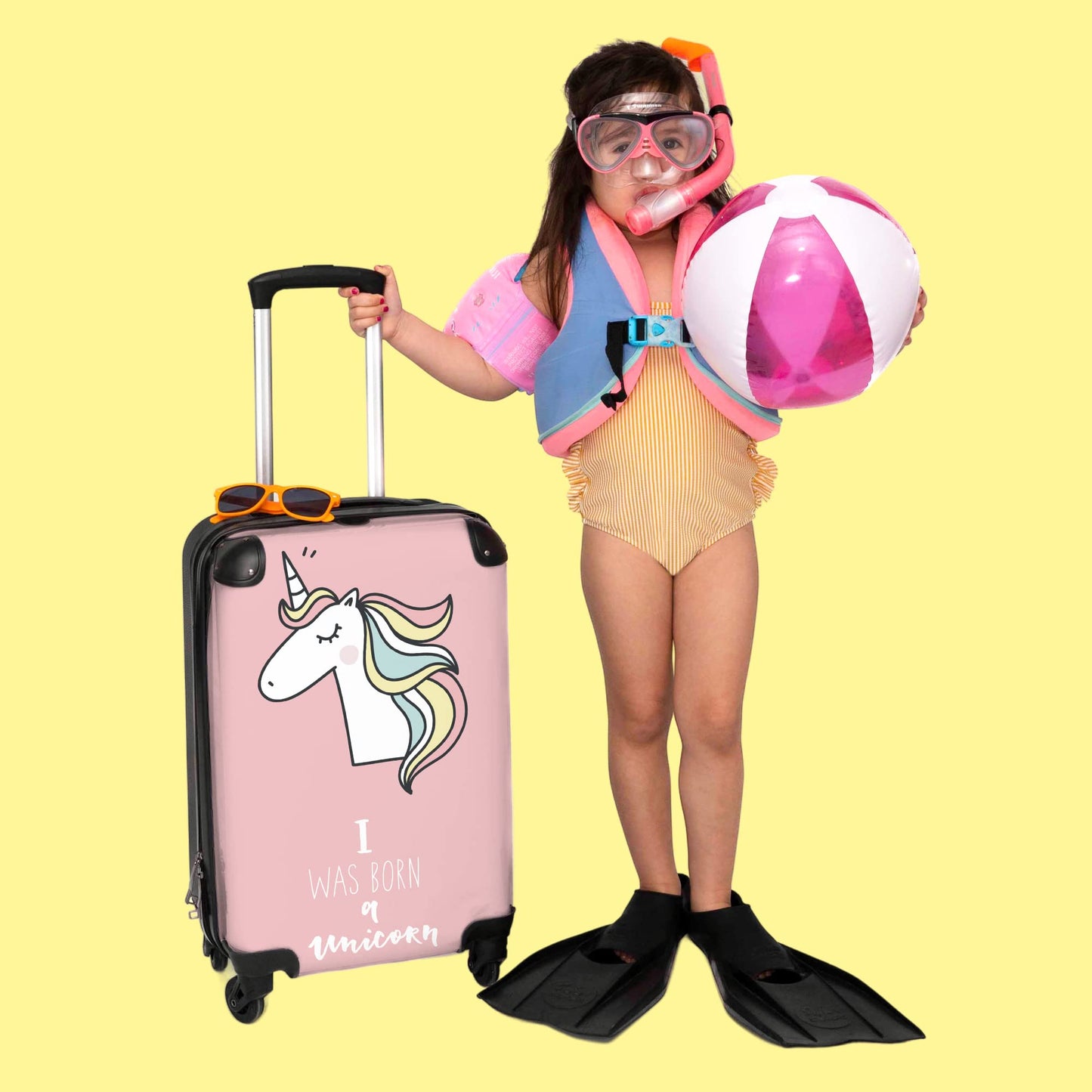 NoBoringSuitcases.com® Carry-On Suitcase for Kids - Girls' Suitcase, Travel Suitcase for Kids, Lightweight, 4 Wheels, with Unicorn Design, Combination Lock, UV-Resistant, 55cm-35cm-20cm