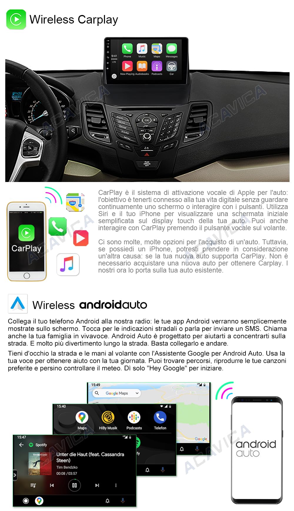 ACAVICA 2+32GB 9 inch Android 12 Radio for Ford Fiesta MK6 2008-2016 GPS Navigator Sat NAV with Wireless Carplay Bluetooth WiFi DSP USB FM Steering Wheel Control (Radio for Ford Fiesta MK6)