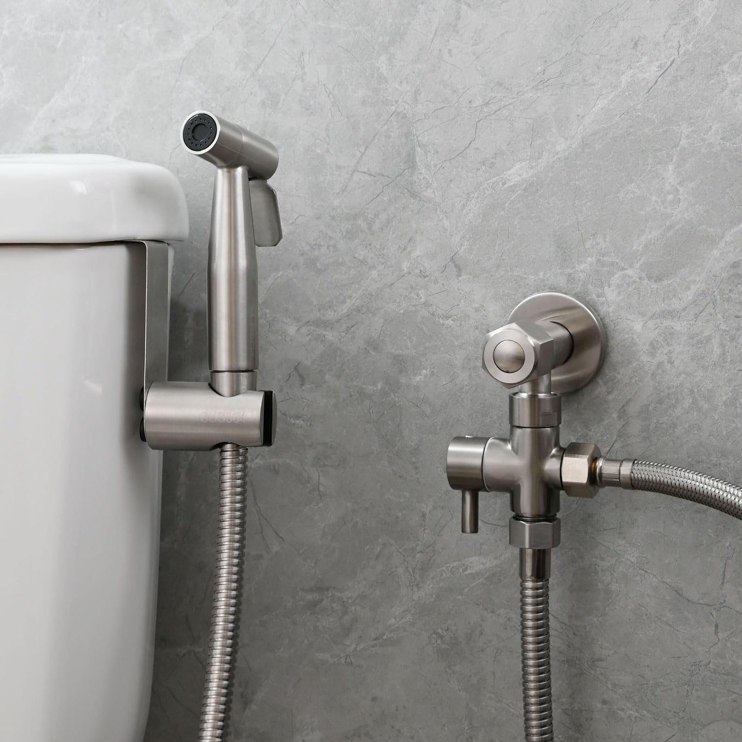 SCIENCE Bidet Hand Shower Set Stainless Steel Toilet Shower with Hose and G1/2" Valve for Bathroom Hygiene, Brushed Nickel, WS024F