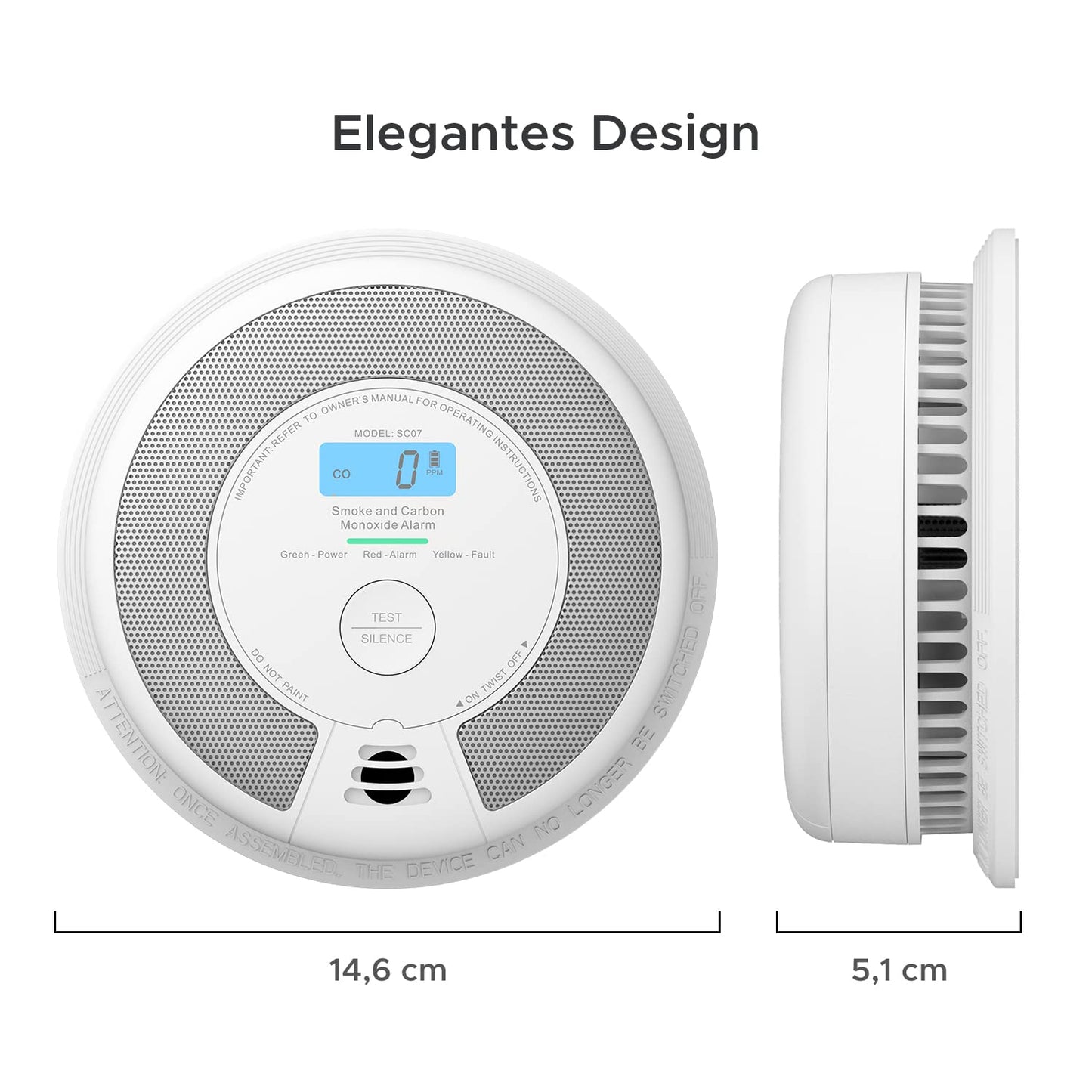 X-Sense SC07 smoke and carbon monoxide detector, autonomous, 10 years, with LCD display and test button, 360-degree monitoring, automatic self-check.