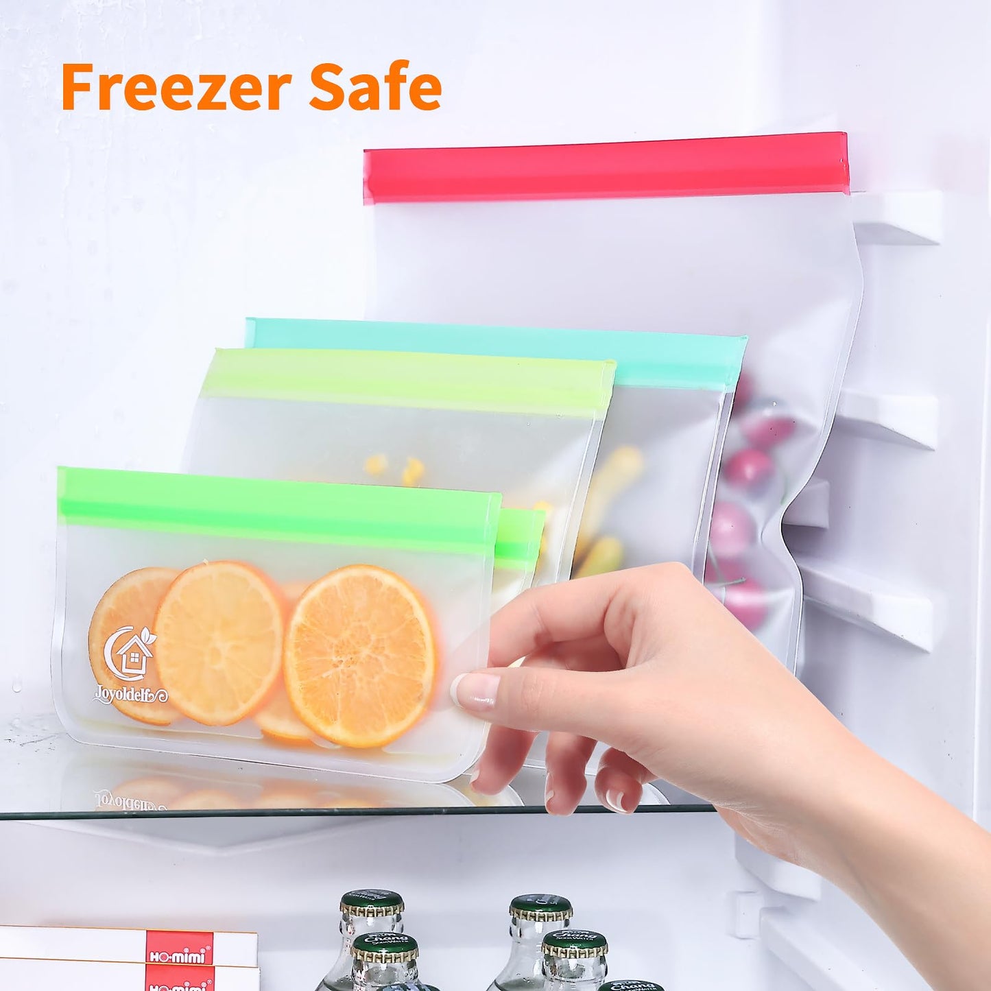 Joyoldelf Food Bag Reusable, Food Storage Bag PEVA Silicone Bag Freezer Bag Reusable, Reusable Food Ziplock Bag, Zip Bag Reusable, 20 Pieces