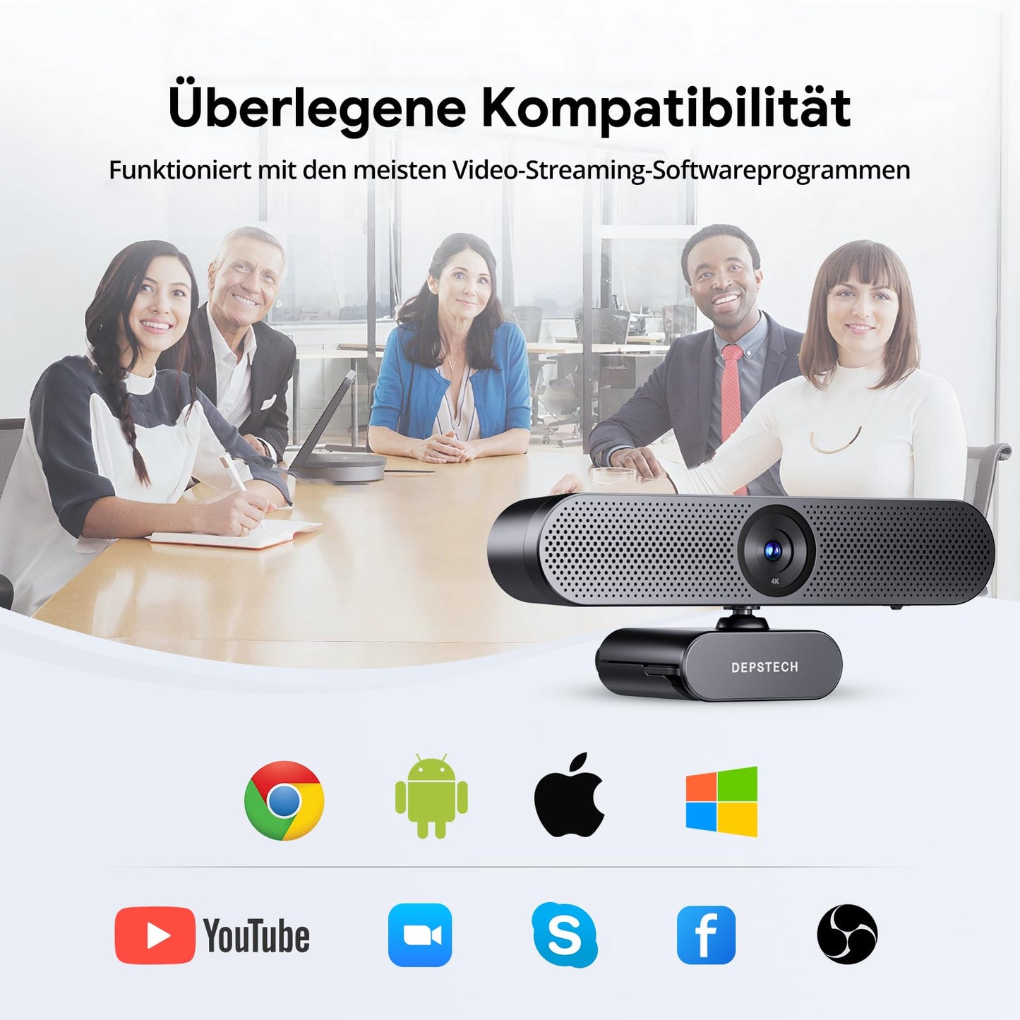 DEPSTECH DW50 Pro Webcam 4K, Ultra HD with Microphone, 3X Zoom, 1/2.55 Sony Sensor, Dual Mics with Noise Reduction, Remote Control, Autofocus Streaming Camera for PC Laptop Mac, Teams