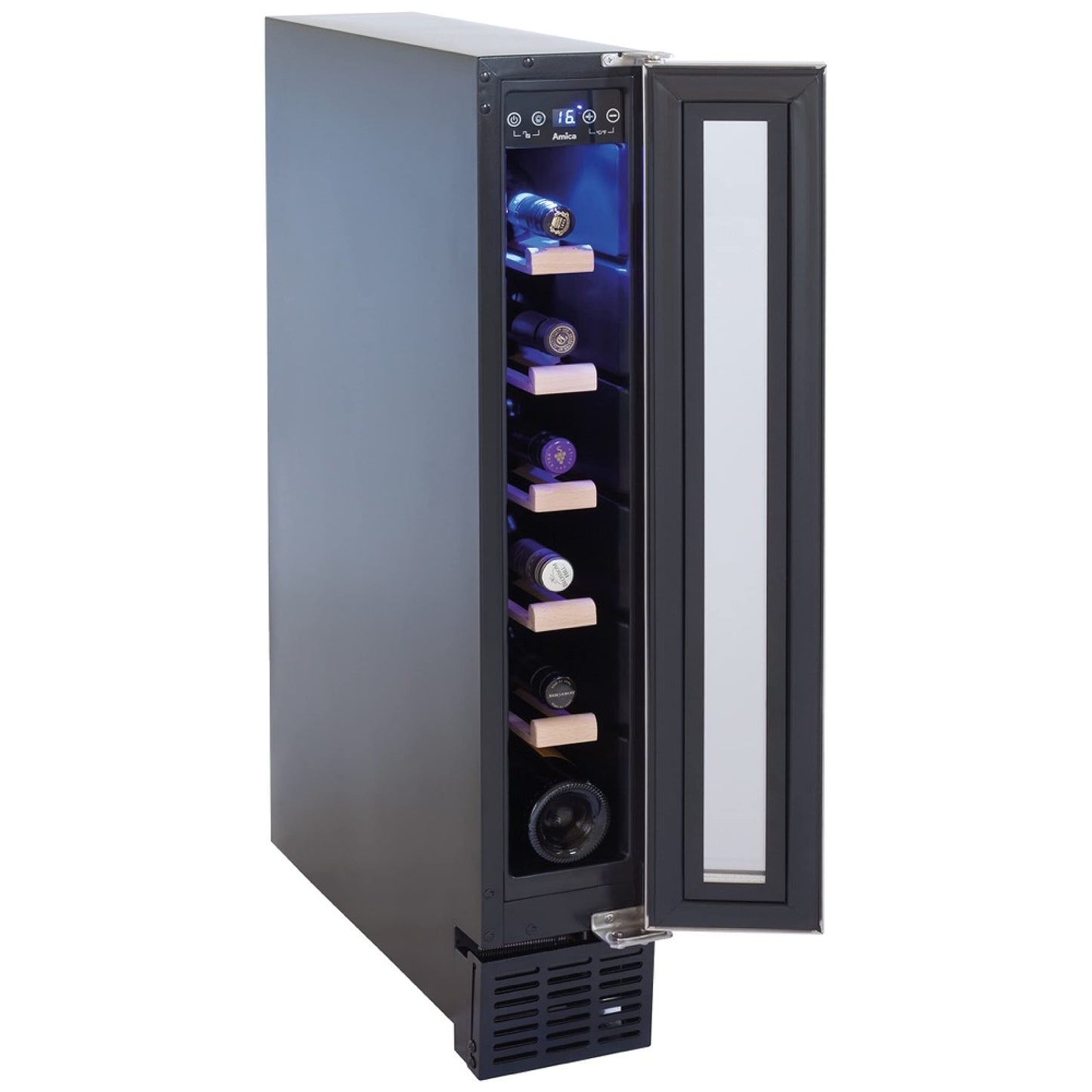 Amica WK 341 101 E Wine Cooler/Stainless Steel Look/82.5 cm (H) x 14.8 cm (W) x 52.5 cm (D)/18 l Capacity/Electronic Control/Fan/LED Lighting