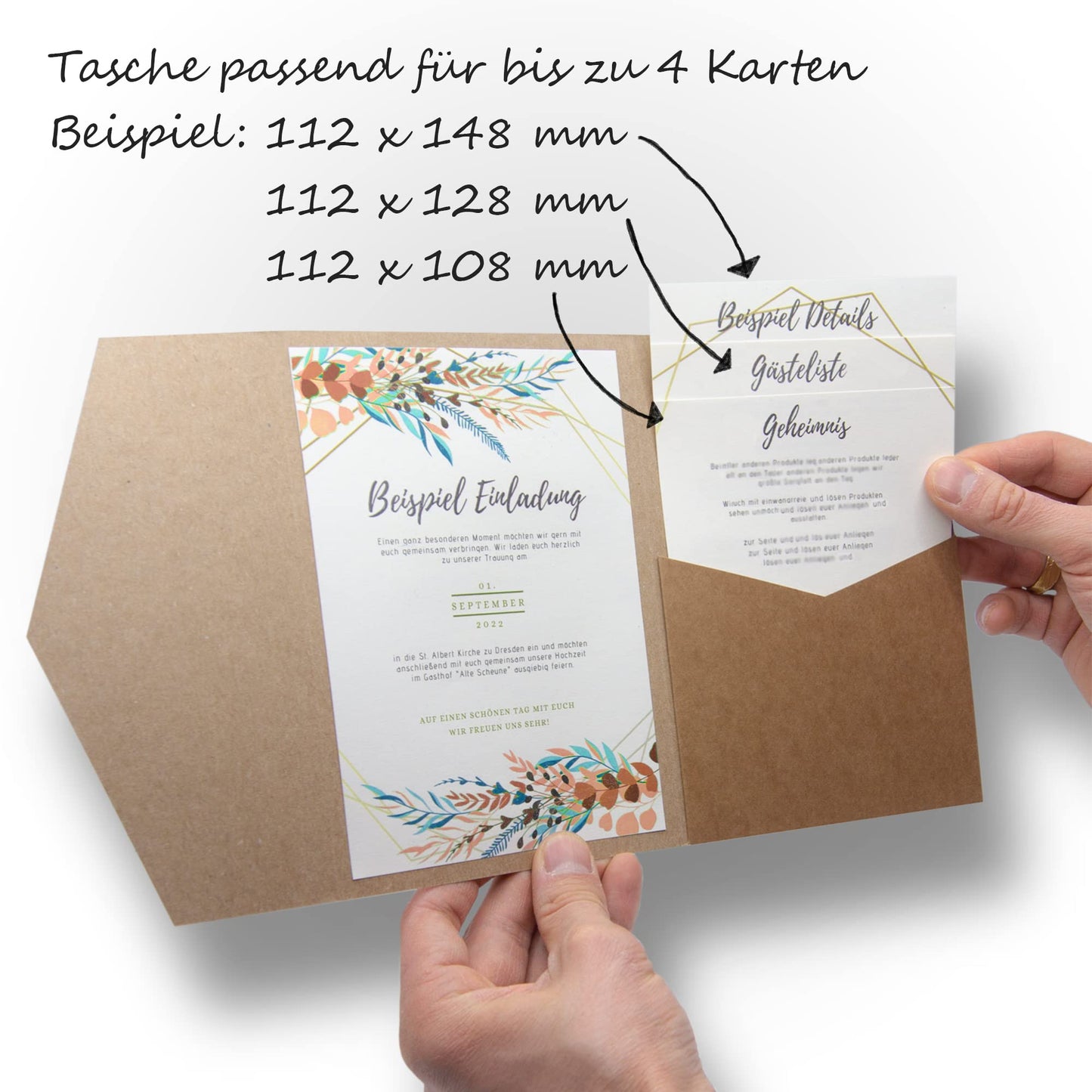 50 pieces of pocketfold kraft paper wedding cards blank I 121 x 158 mm for DIN B6 envelope | 300 gsm | DIY wedding invitations | Pocketfold wedding card | Folded kraft paper card