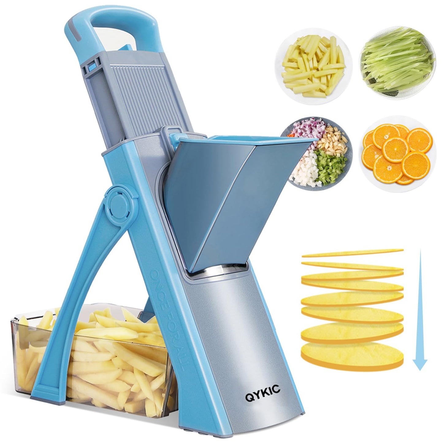 QYKIC Vegetable Cutter, ONCE FOR ALL Adjustable Vegetable Slicer Genius Mandoline Vegetable Slicer Potato Slicer Onion Slicer (Blue)