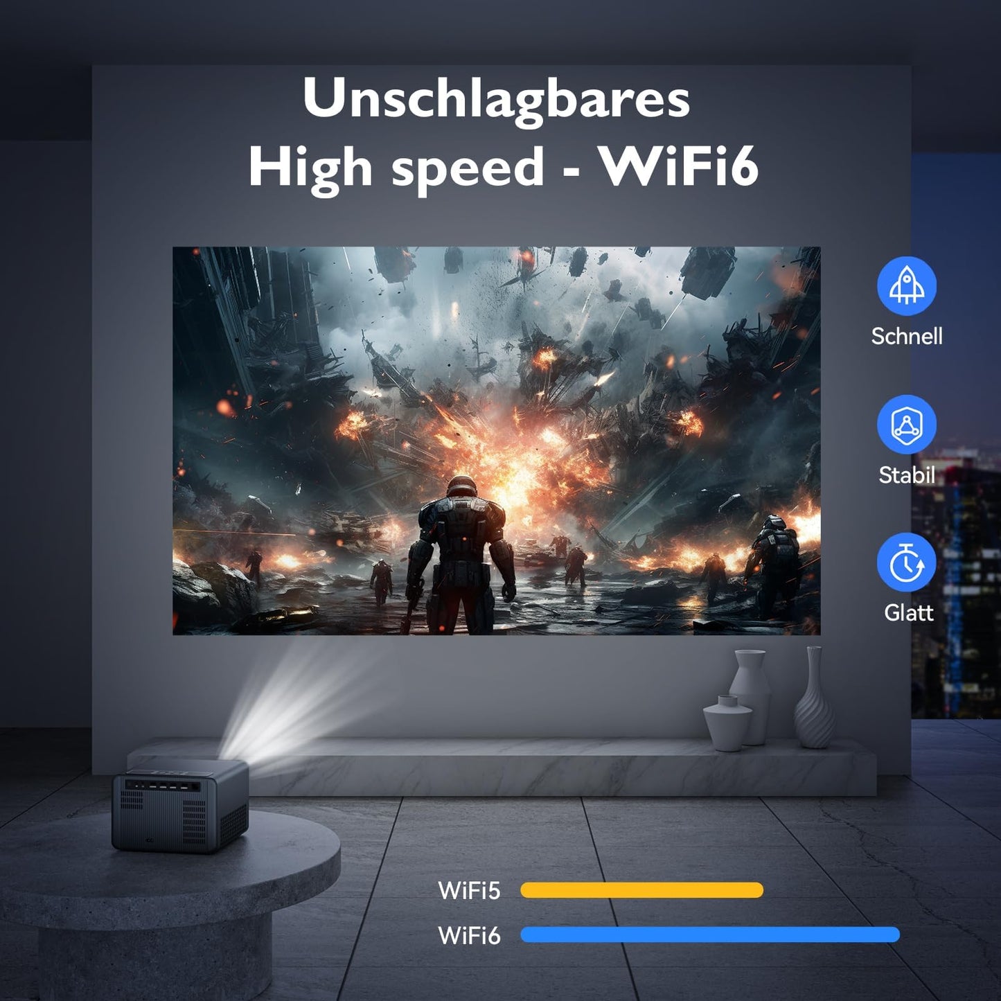 4K projector with Netflix, 1000 ANSI lumens projector auto focus/keystone correction daylight projector WiFi 6 Bluetooth, 1080P Full HD projector home theater Prime Video