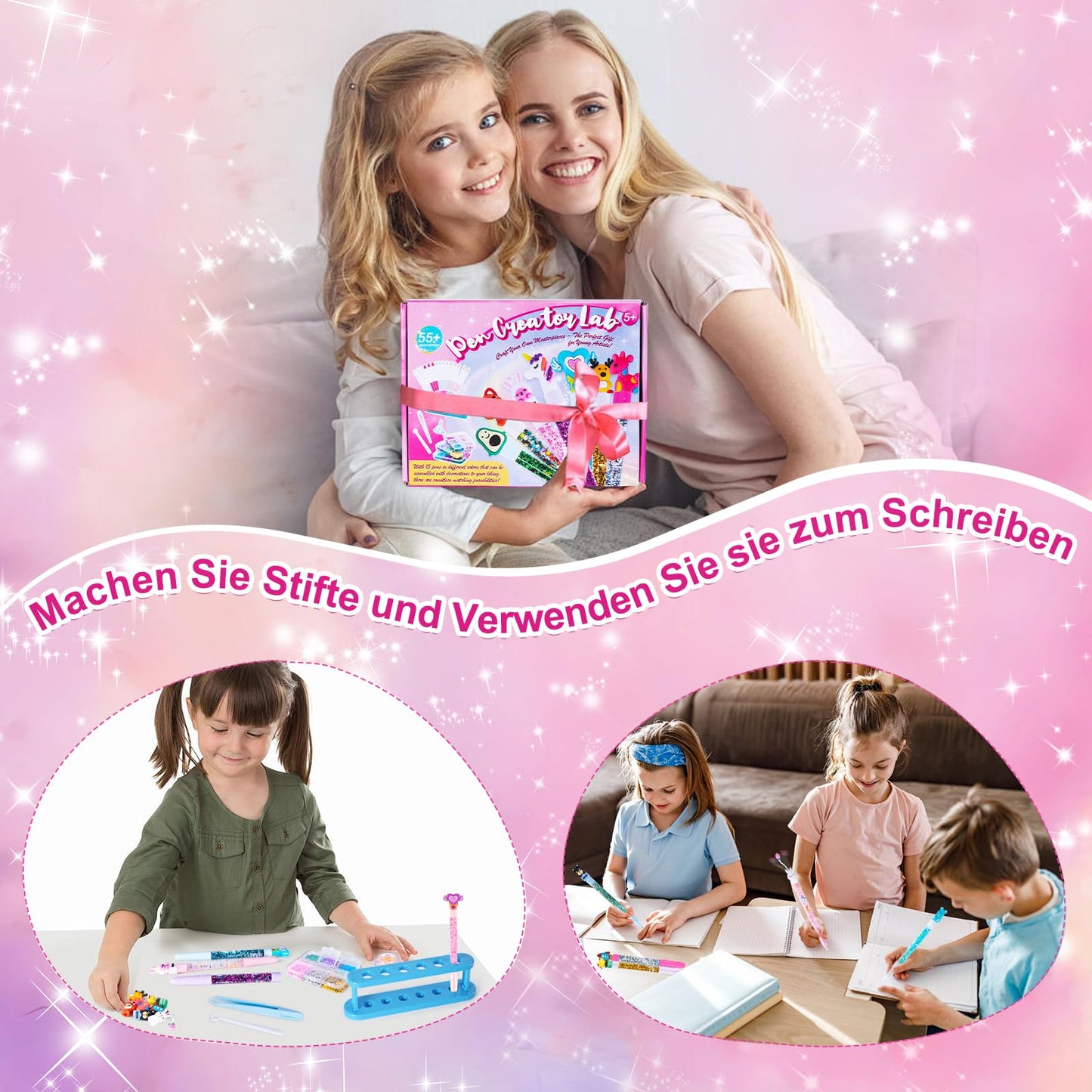 Kazzley DIY Pen Making Kit, pen set with 55+ accessories, crafting kit for kids ages 6 and up, personalized pen making, kids' birthday crafting toy gifts for girls and boys ages 5-12
