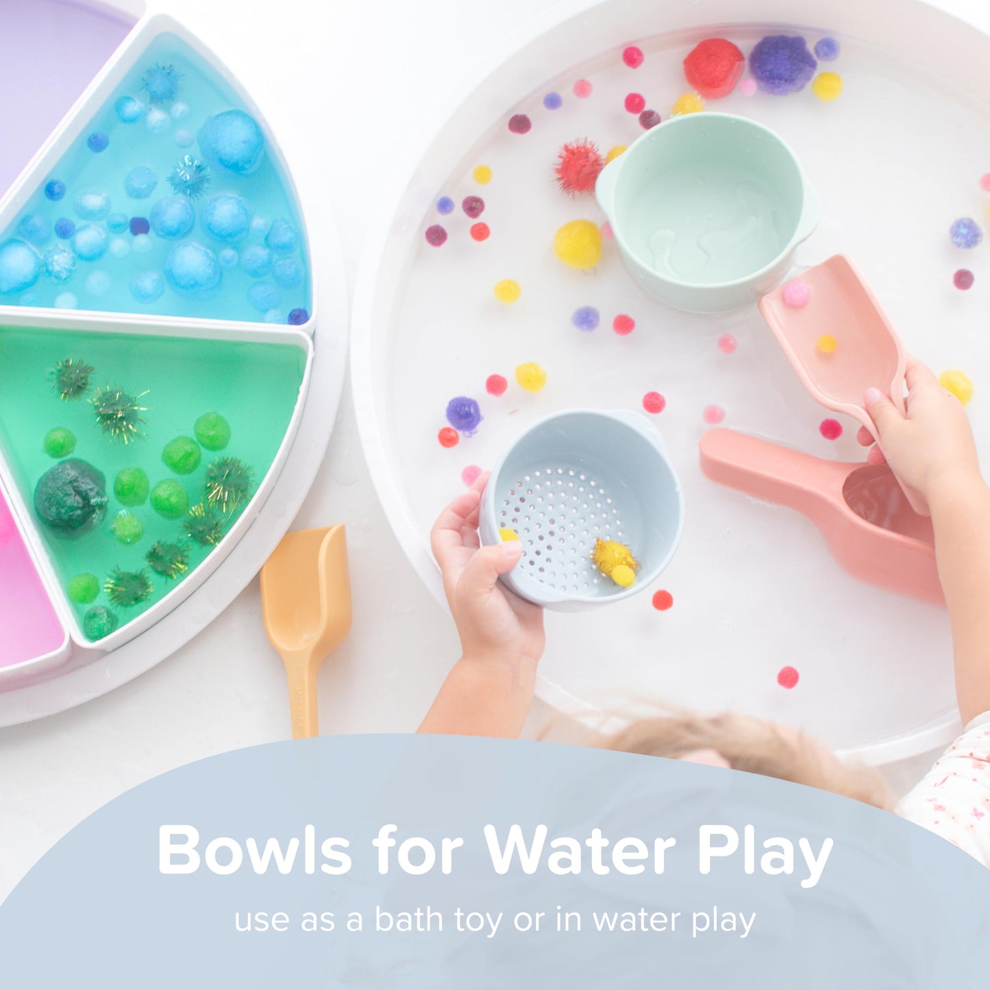 Inspire My Play - 3 x Nature Stackable Silicone Bowls and Sieve - Perfect accessory for Sensory Play Tray - Accessories for Tuff Tray - Toys for Early Development & Activity Play.