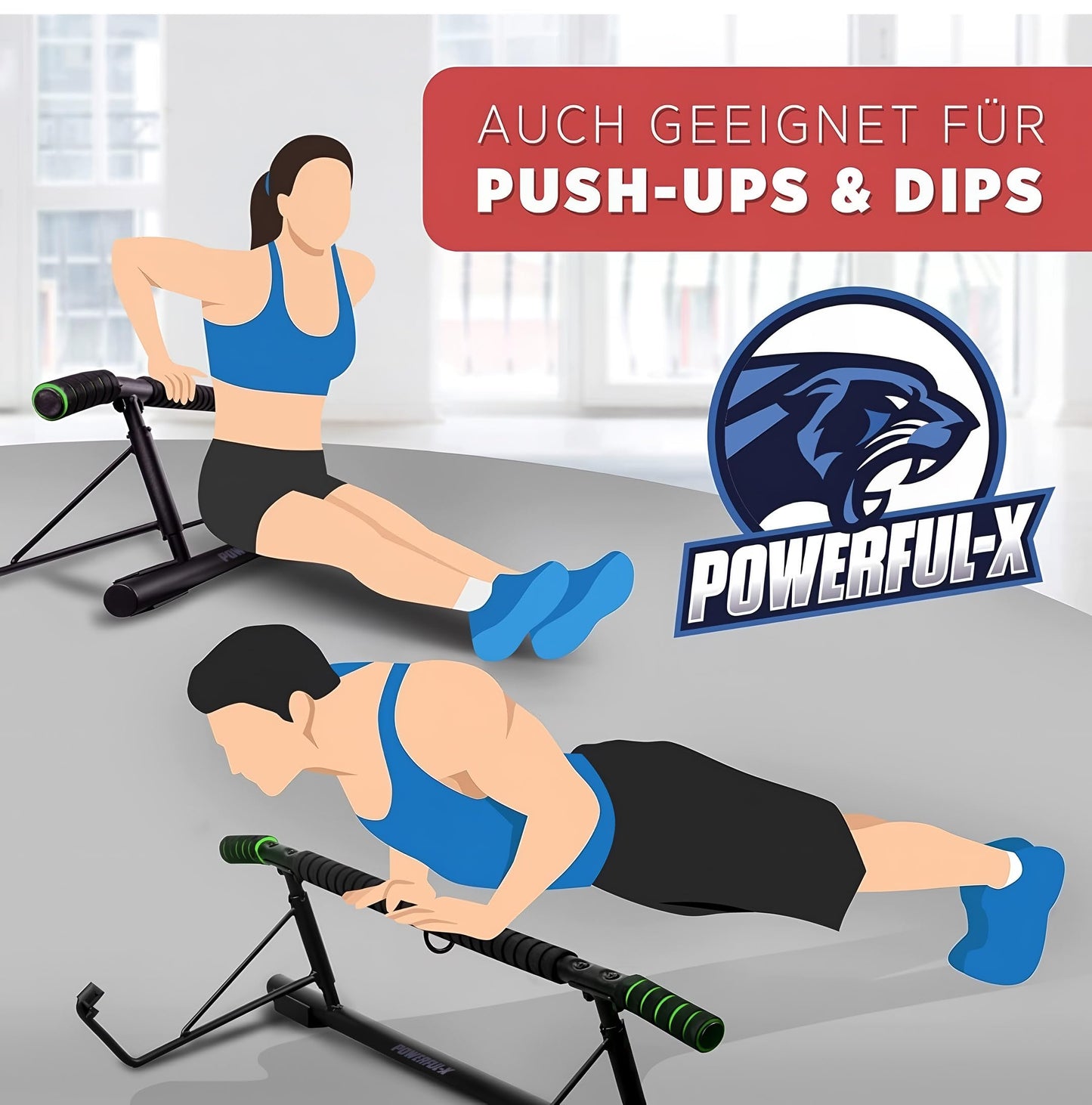 POWERFUL-X Pull-Up Bar Door Frame - versatile fitness bar - no assembly required - Pull-up bar supports up to 200kg - Ideal for beginners & advanced users.