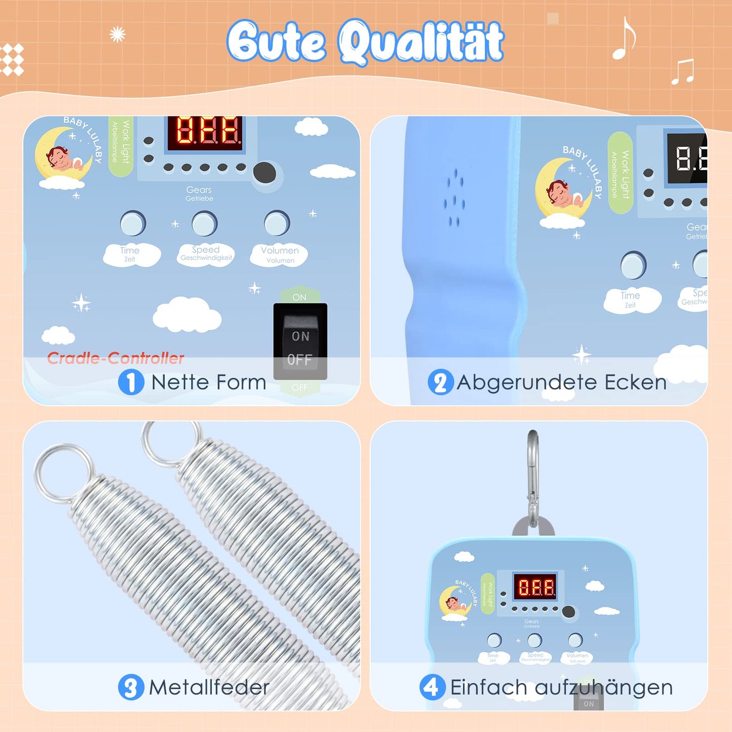 Motorized baby swing, SenDeluz swing motor with 2 pieces of spring and remote control, Electric baby swing controller with timer, Adjustable speed and volume, 20 kg capacity.